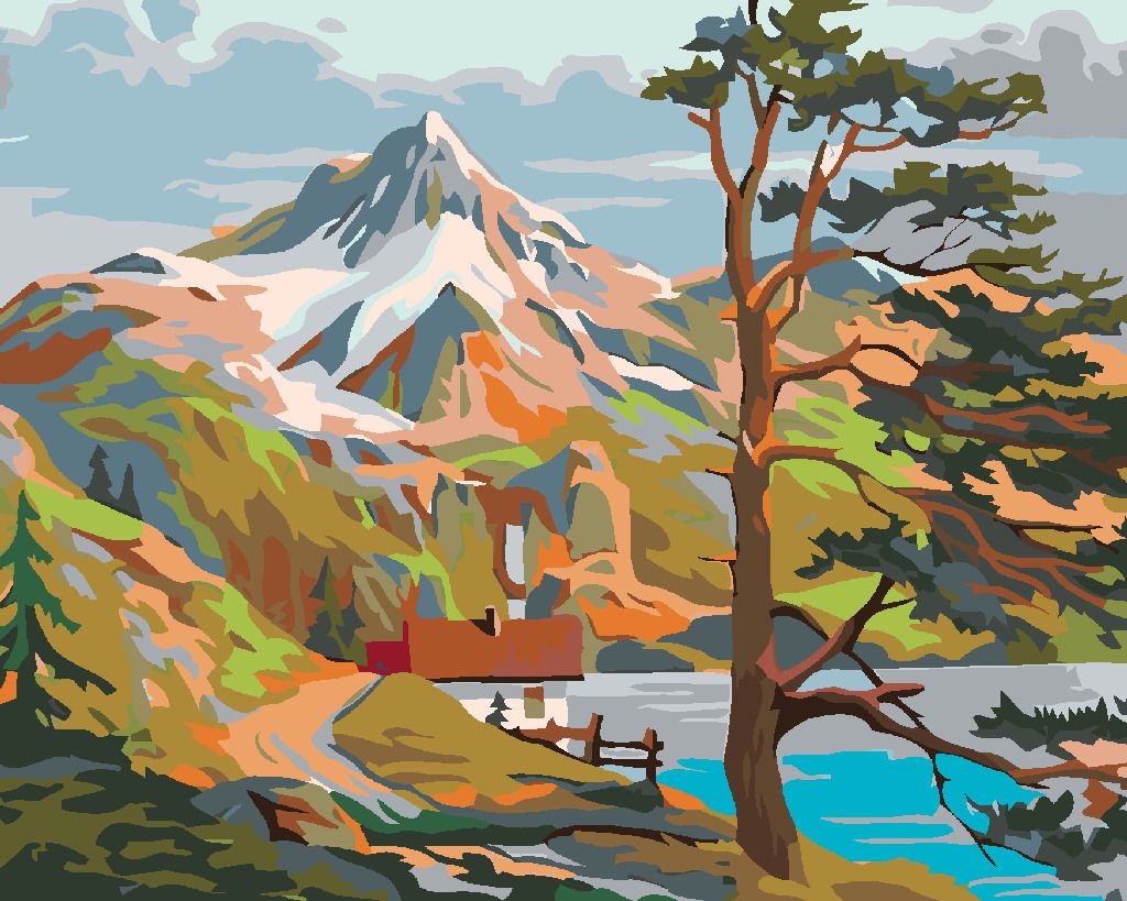 zuty Malování podle čísel - DOMEK U JEZERA POD HORAMI - Rozměr: 40x50 cm, Rámování: Varianta: vypnuté plátno na rám - obrázek 8
