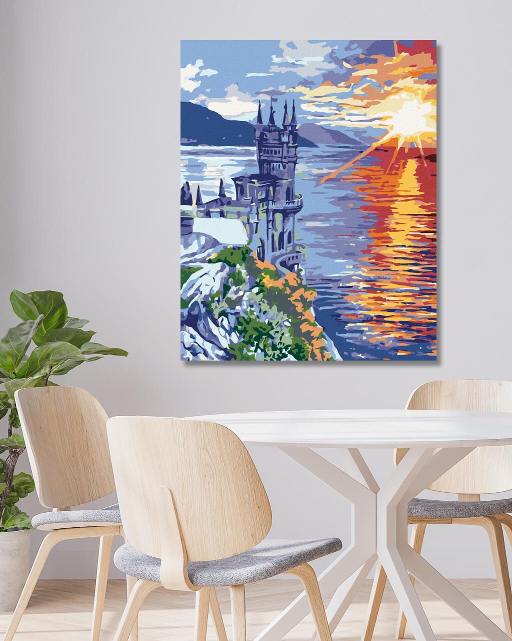 zuty Malování podle čísel - ZÁMEK NA SKÁLE A VÝCHOD SLUNCE - Rozměr: 40x50 cm, Rámování: Varianta: vypnuté plátno na rám - obrázek 6