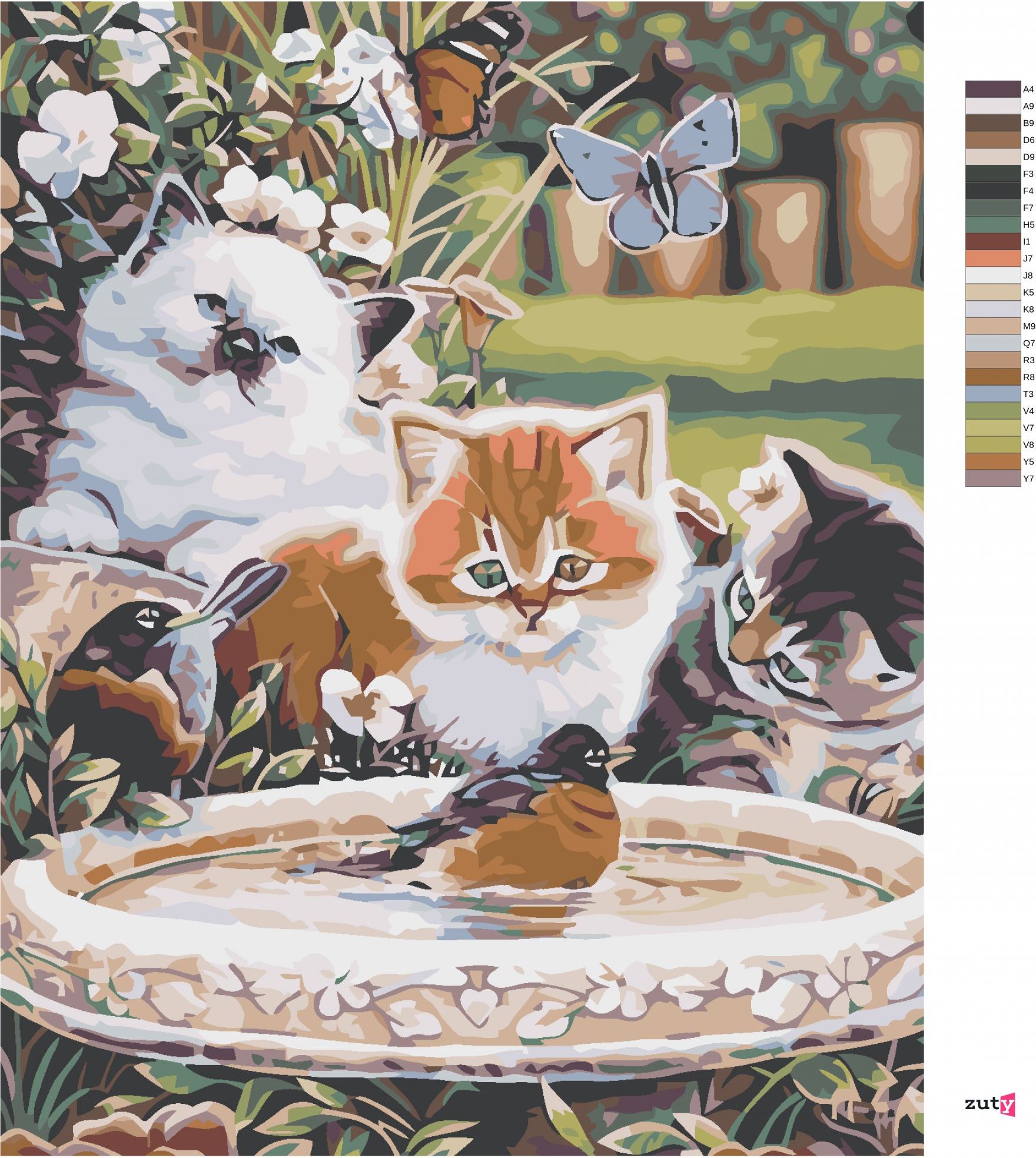 zuty Malování podle čísel - KOŤATA A PTÁČCI - Rozměr: 40x50 cm, Rámování: Varianta: bez rámu a bez vypnutí plátna - obrázek 2