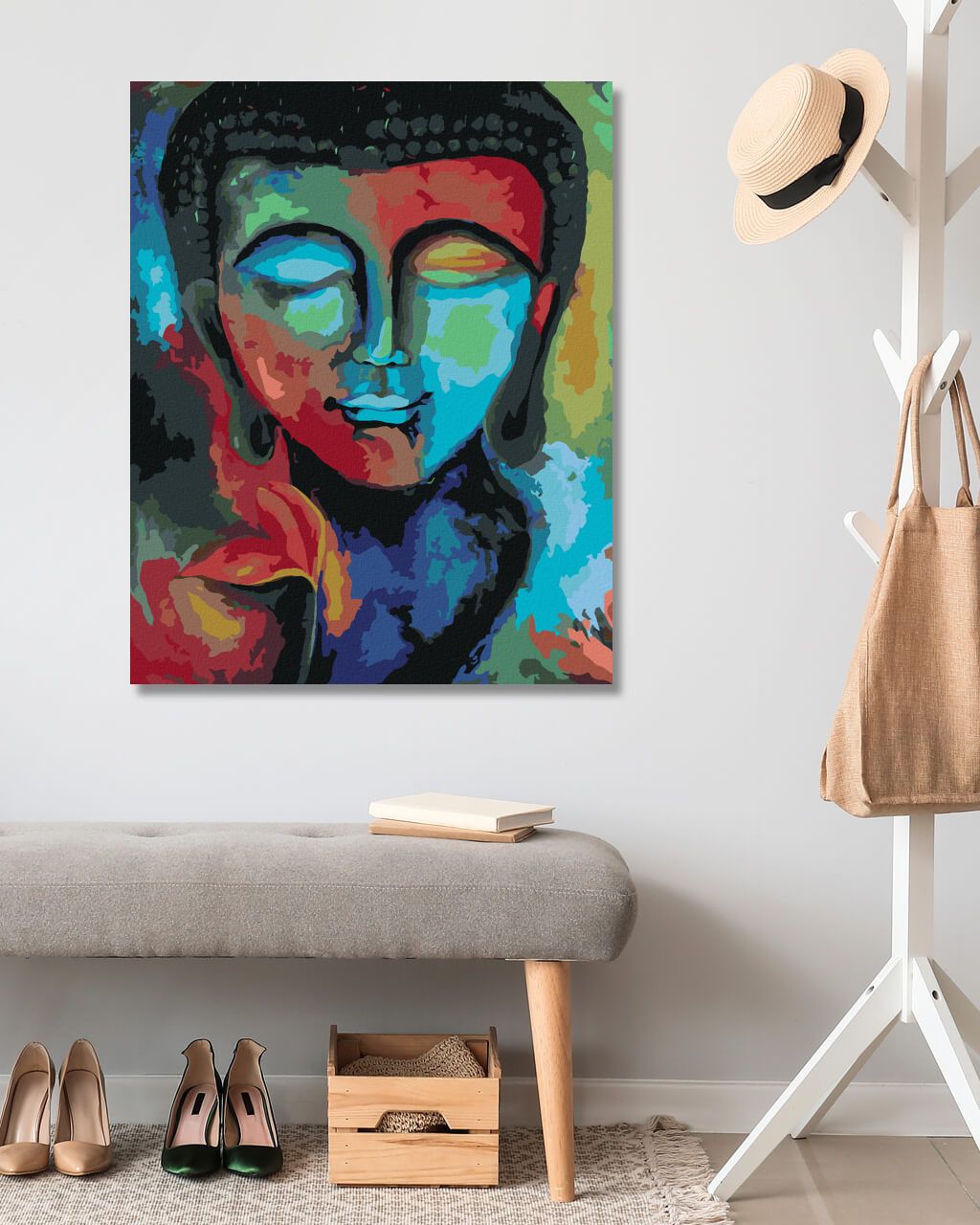 zuty Malování podle čísel - BAREVNÝ BUDDHA A KVĚTINY - Rozměr: 40x50 cm, Rámování: Varianta: vypnuté plátno na rám - obrázek 7