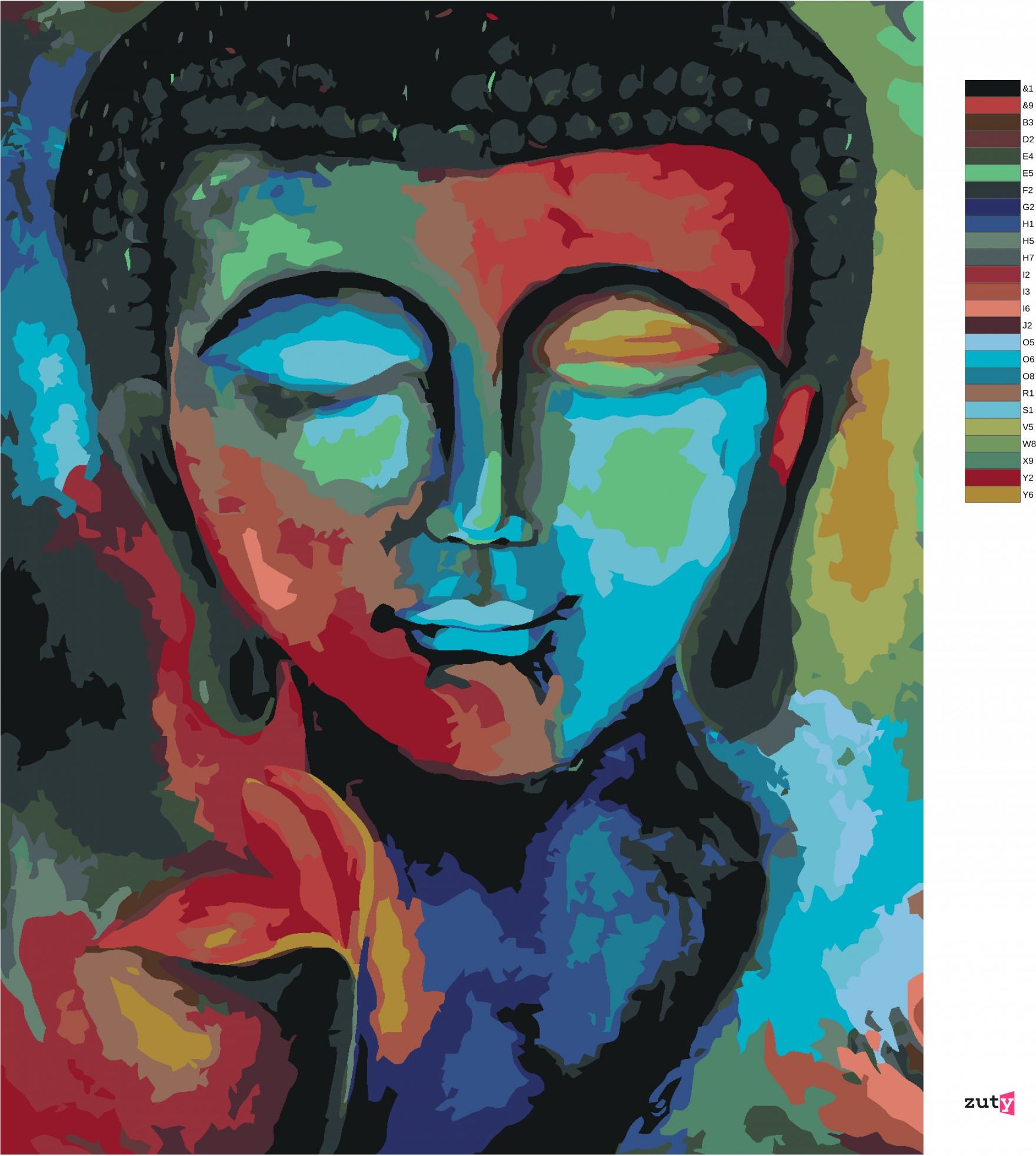zuty Malování podle čísel - BAREVNÝ BUDDHA A KVĚTINY - Rozměr: 40x50 cm, Rámování: Varianta: vypnuté plátno na rám - obrázek 10