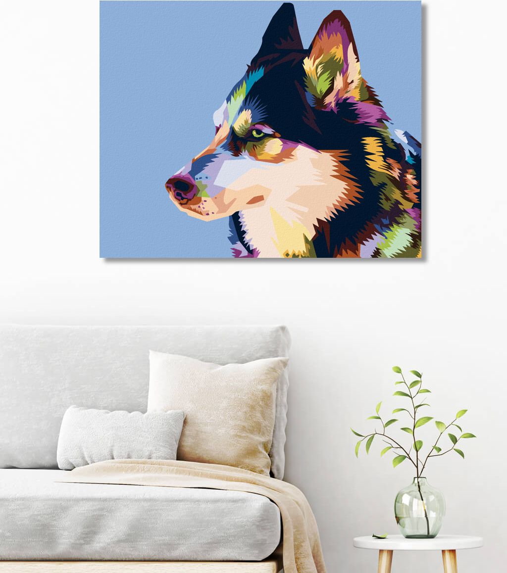 zuty Malování podle čísel - BAREVNÝ HUSKY - Rozměr: 40x50 cm, Rámování: Varianta: bez rámu a bez vypnutí plátna - obrázek 2