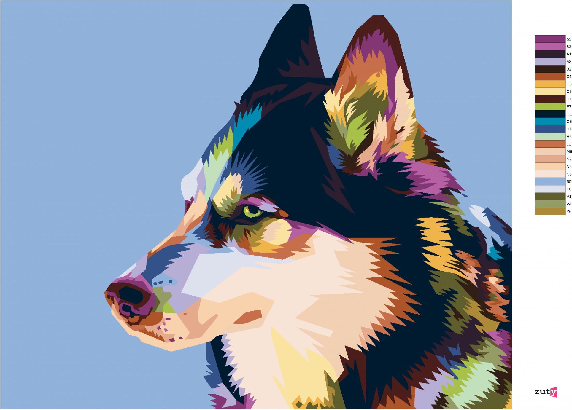 zuty Malování podle čísel - BAREVNÝ HUSKY - Rozměr: 40x50 cm, Rámování: Varianta: bez rámu a bez vypnutí plátna - obrázek 8