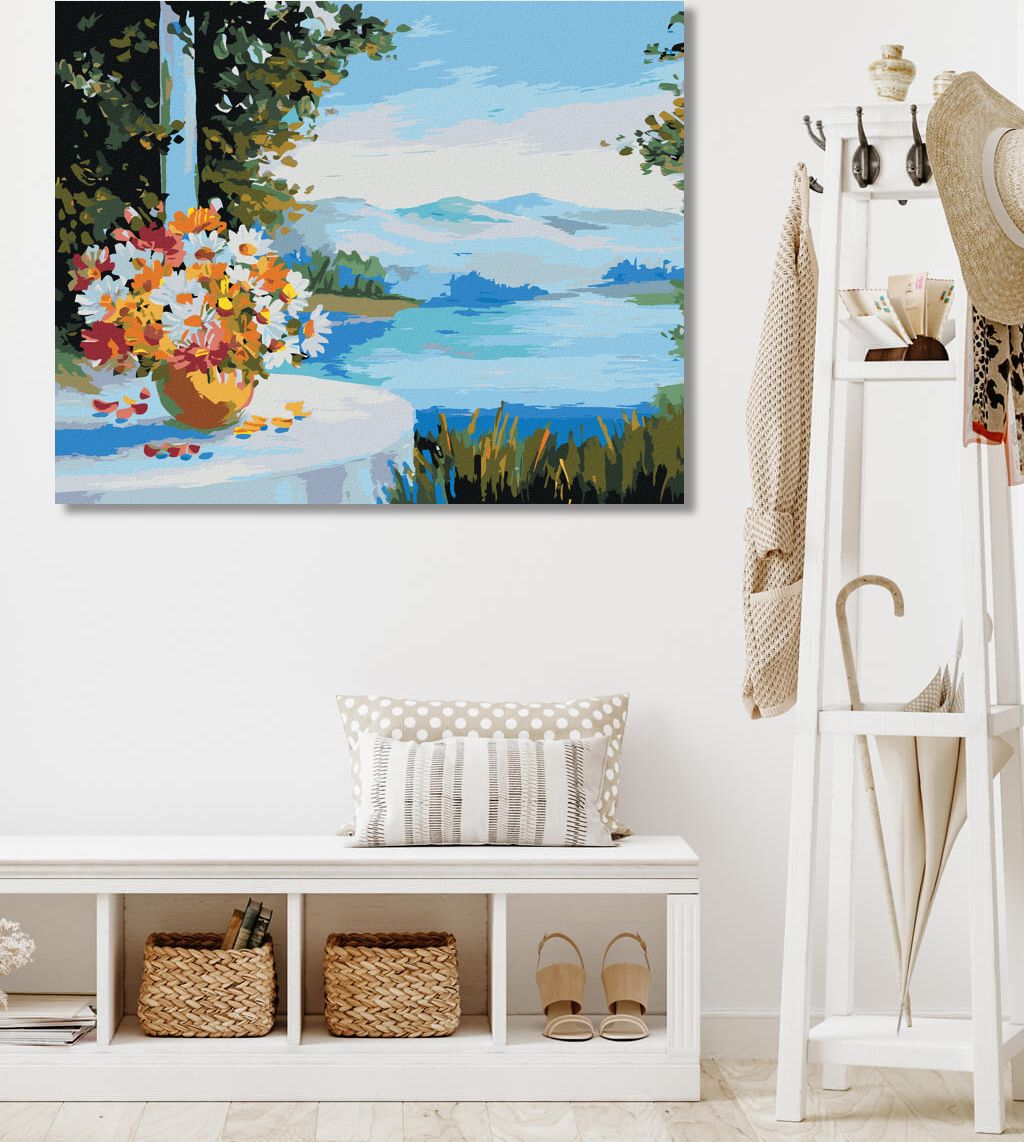 zuty Malování podle čísel - DŮM U MOŘE S KVĚTINAMI NA STOLE - Rozměr: 40x50 cm, Rámování: Varianta: vypnuté plátno na rám - obrázek 4