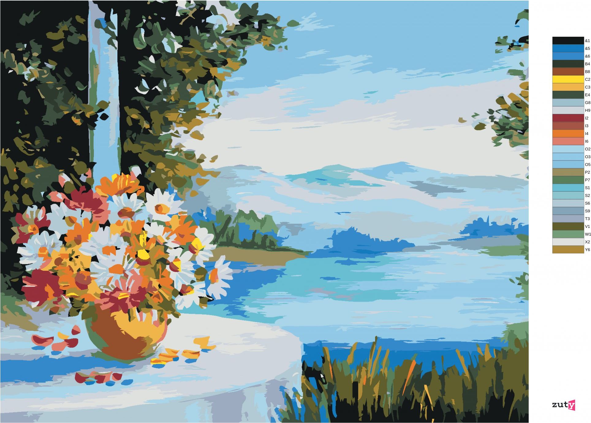 zuty Malování podle čísel - DŮM U MOŘE S KVĚTINAMI NA STOLE - Rozměr: 40x50 cm, Rámování: Varianta: vypnuté plátno na rám - obrázek 7