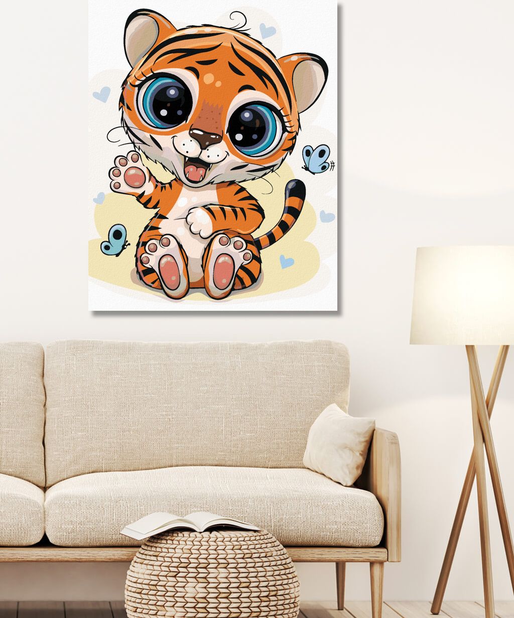 zuty Malování podle čísel - MALÝ TYGR S MOTÝLI - Rozměr: 40x50 cm, Rámování: Varianta: vypnuté plátno na rám - obrázek 4