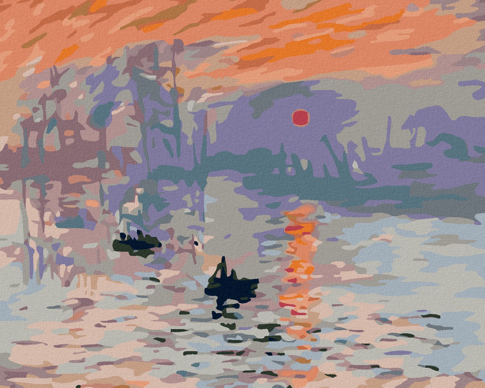 zuty Malování podle čísel - VÝCHOD SLUNCE (C.MONET) - Rozměr: 40x50 cm, Rámování: Varianta: bez rámu a bez vypnutí plátna - obrázek 1