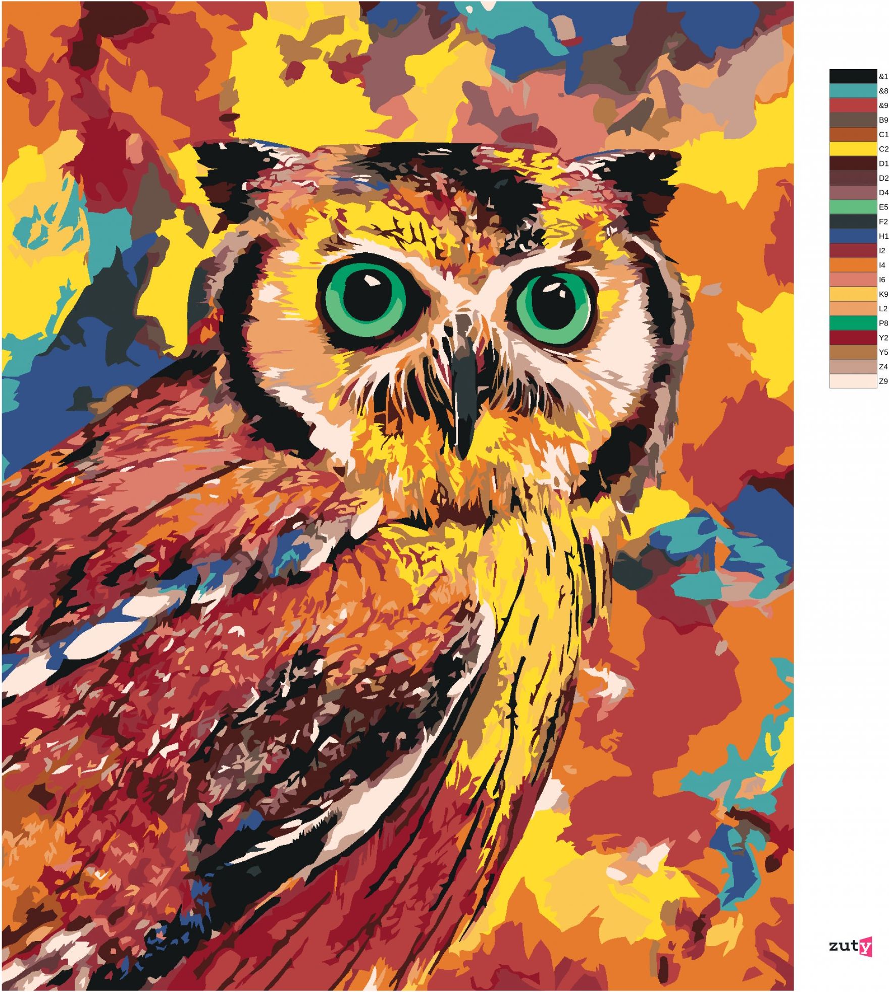 zuty Malování podle čísel - BAREVNÁ SOVA - Rozměr: 40x50 cm, Rámování: Varianta: bez rámu a bez vypnutí plátna - obrázek 10