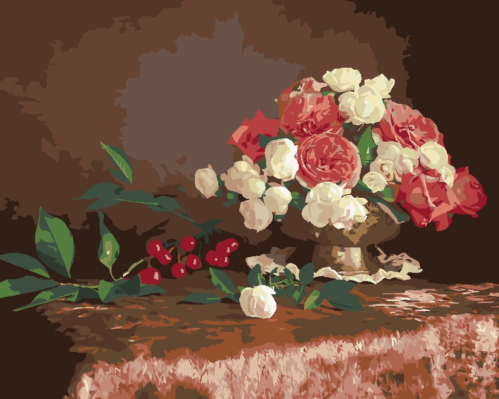 zuty Malování podle čísel - KVĚTINY VE VÁZE A TŘEŠNĚ - Rozměr: 40x50 cm, Rámování: Varianta: bez rámu a bez vypnutí plátna - obrázek 3