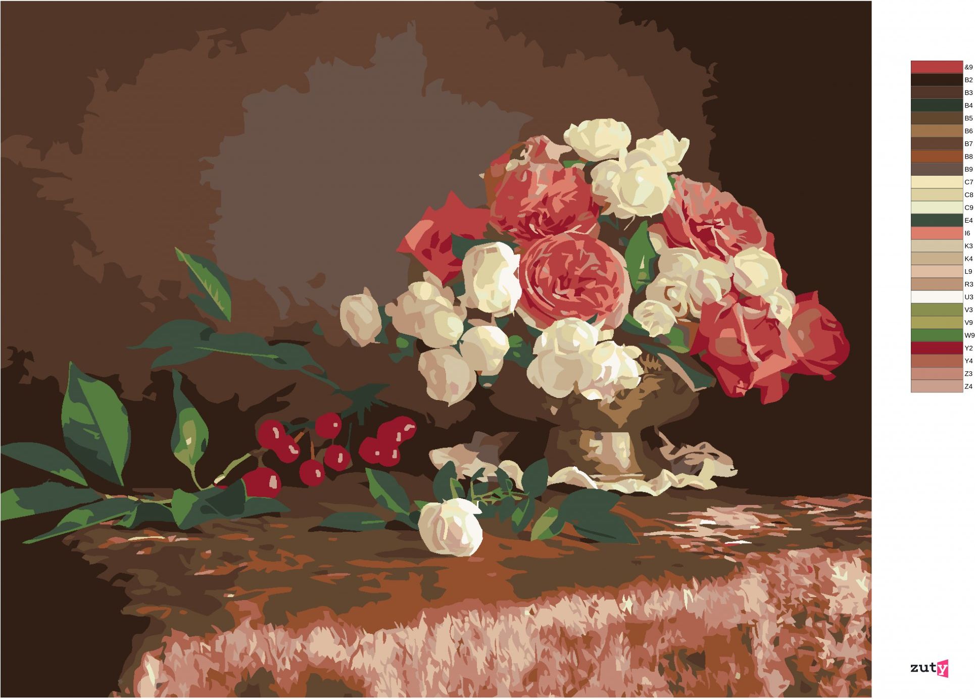 zuty Malování podle čísel - KVĚTINY VE VÁZE A TŘEŠNĚ - Rozměr: 40x50 cm, Rámování: Varianta: bez rámu a bez vypnutí plátna - obrázek 7
