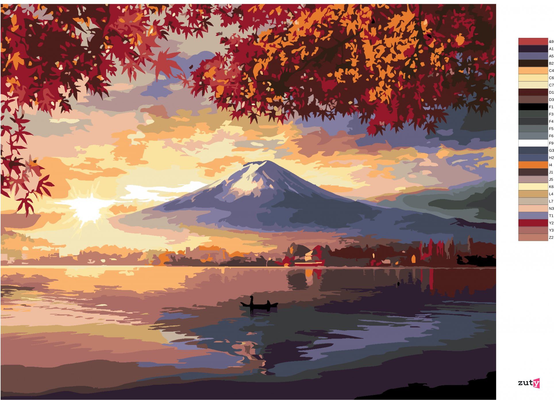 zuty Malování podle čísel - JAPONSKO HORA A JEZERO - Rozměr: 40x50 cm, Rámování: Varianta: bez rámu a bez vypnutí plátna - obrázek 2