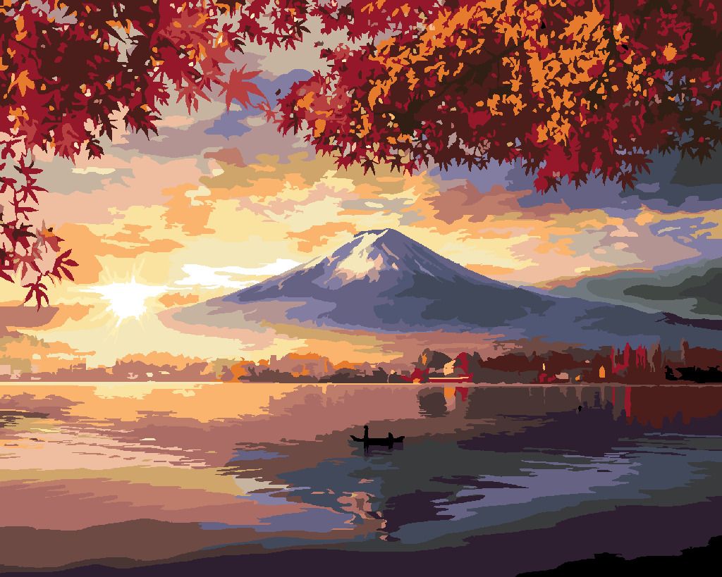 zuty Malování podle čísel - JAPONSKO HORA A JEZERO - Rozměr: 40x50 cm, Rámování: Varianta: bez rámu a bez vypnutí plátna - obrázek 5
