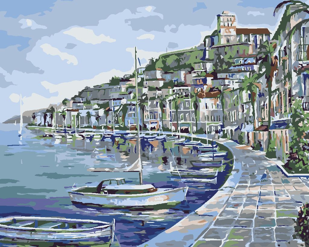 zuty Malování podle čísel - MĚSTEČKO NA POBŘEŽÍ - Rozměr: 40x50 cm, Rámování: Varianta: vypnuté plátno na rám - obrázek 8