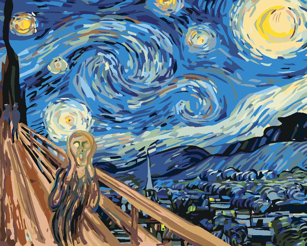 zuty Malování podle čísel - VÝKŘIK NA HVĚZDNOU NOC - INSPIRACE VAN GOGHEM - Rozměr: 40x50 cm, Rámování: Varianta: vypnuté plátno na rám - obrázek 3