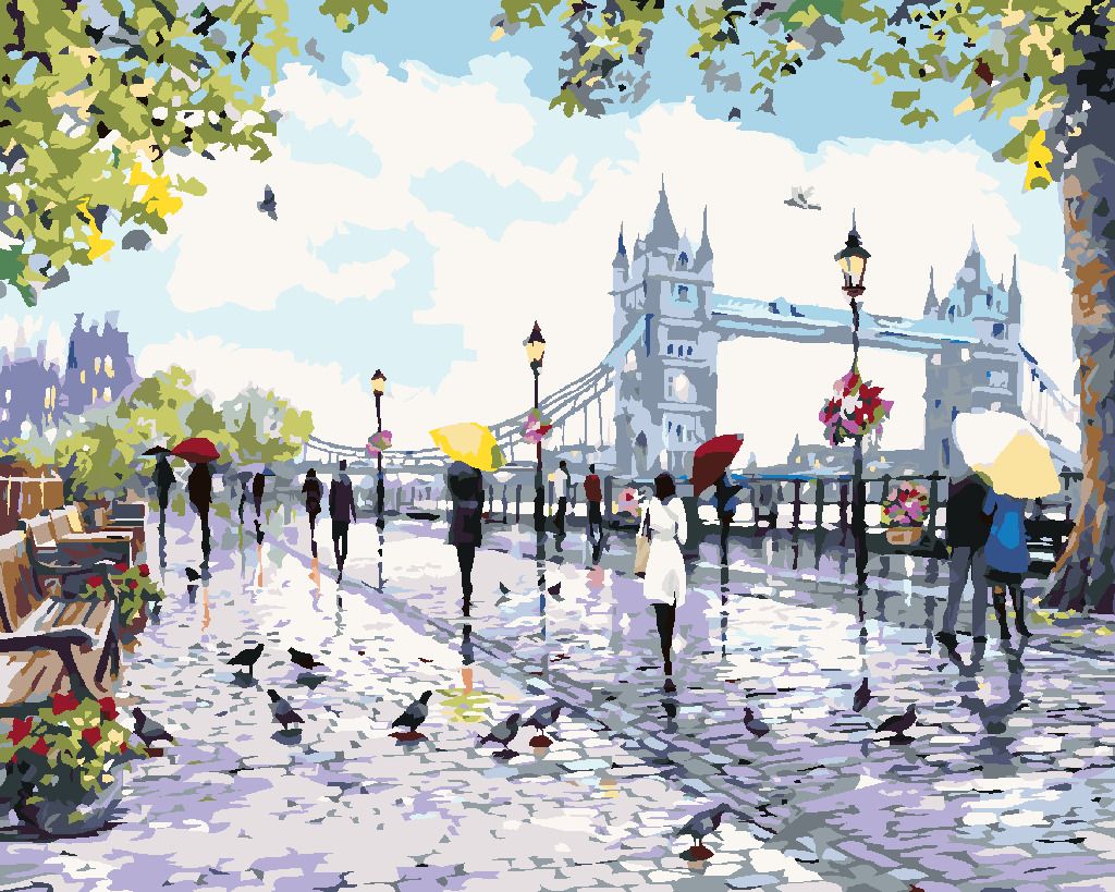 zuty Malování podle čísel - LIDÉ U TOWER BRIDGE (RICHARD MACNEIL) - Rozměr: 40x50 cm, Rámování: Varianta: vypnuté plátno na rám - obrázek 9