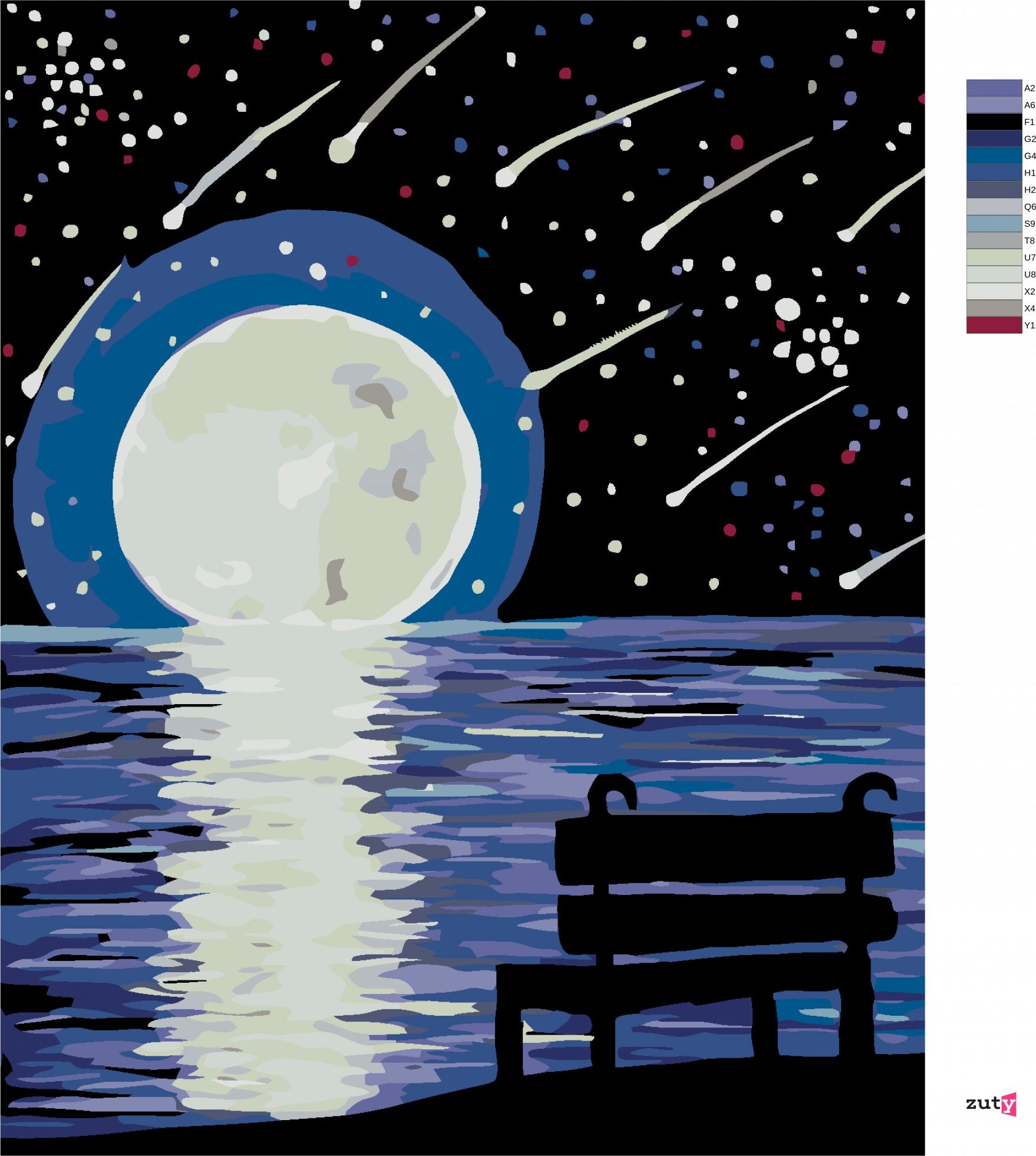 zuty Malování podle čísel - LAVIČKA MĚSÍC A PERSEIDY - Rozměr: 40x50 cm, Rámování: Varianta: vypnuté plátno na rám - obrázek 2
