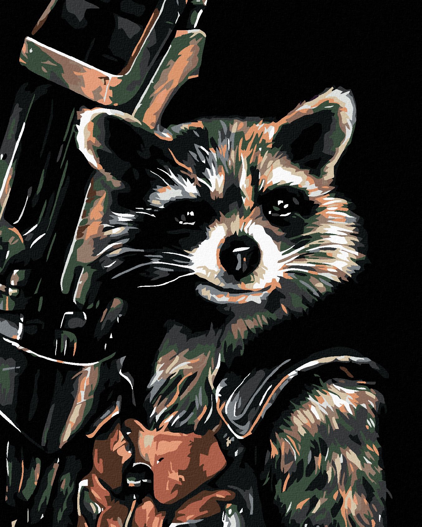 zuty Malování podle čísel - ROCKET RACOON - Rozměr: 40x50 cm, Rámování: Varianta: vypnuté plátno na rám - obrázek 1