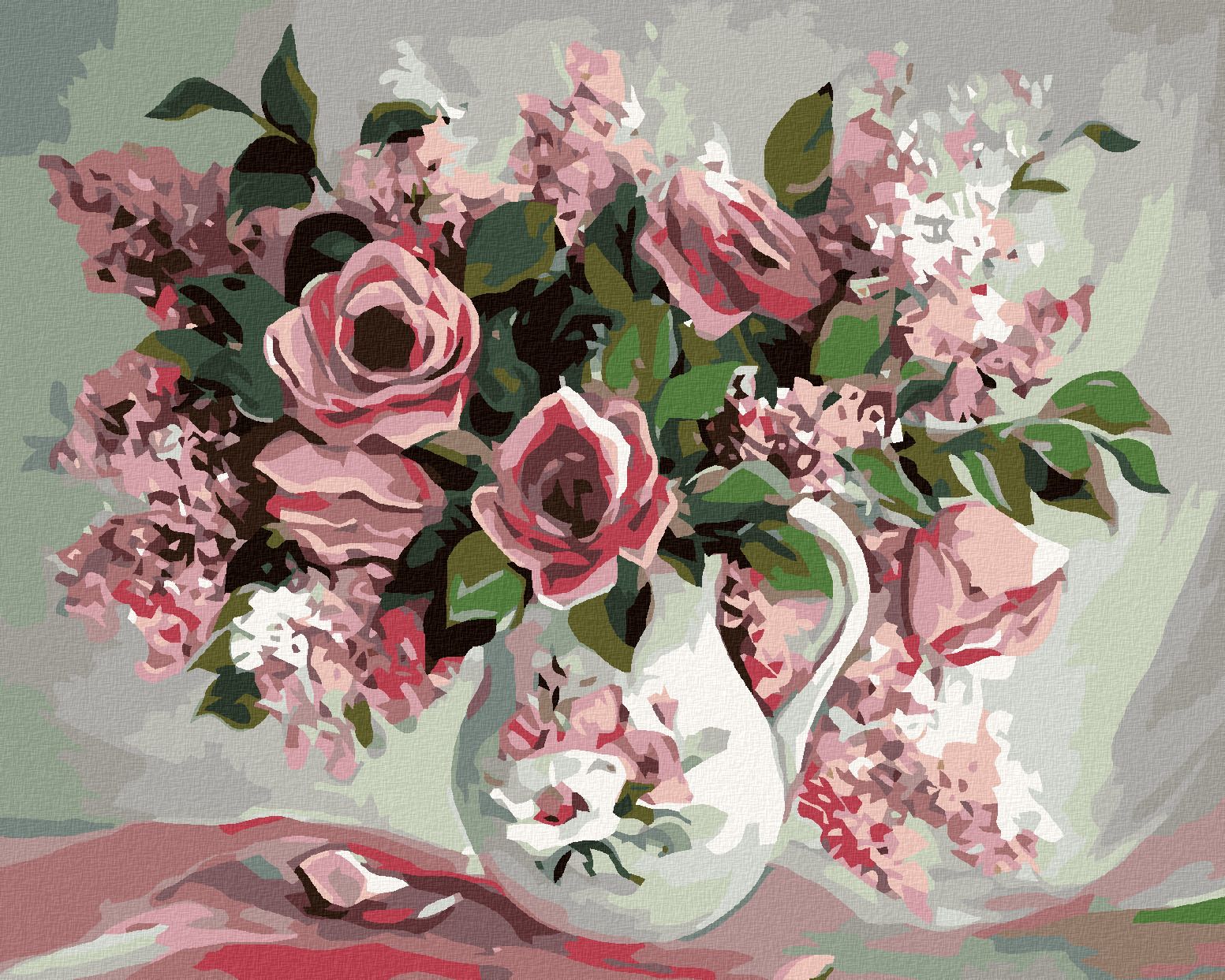 zuty Malování podle čísel - RŮŽE A ŠEŘÍKY V MALOVANÉ VÁZE - Rozměr: 40x50 cm, Rámování: Varianta: bez rámu a bez vypnutí plátna - obrázek 1