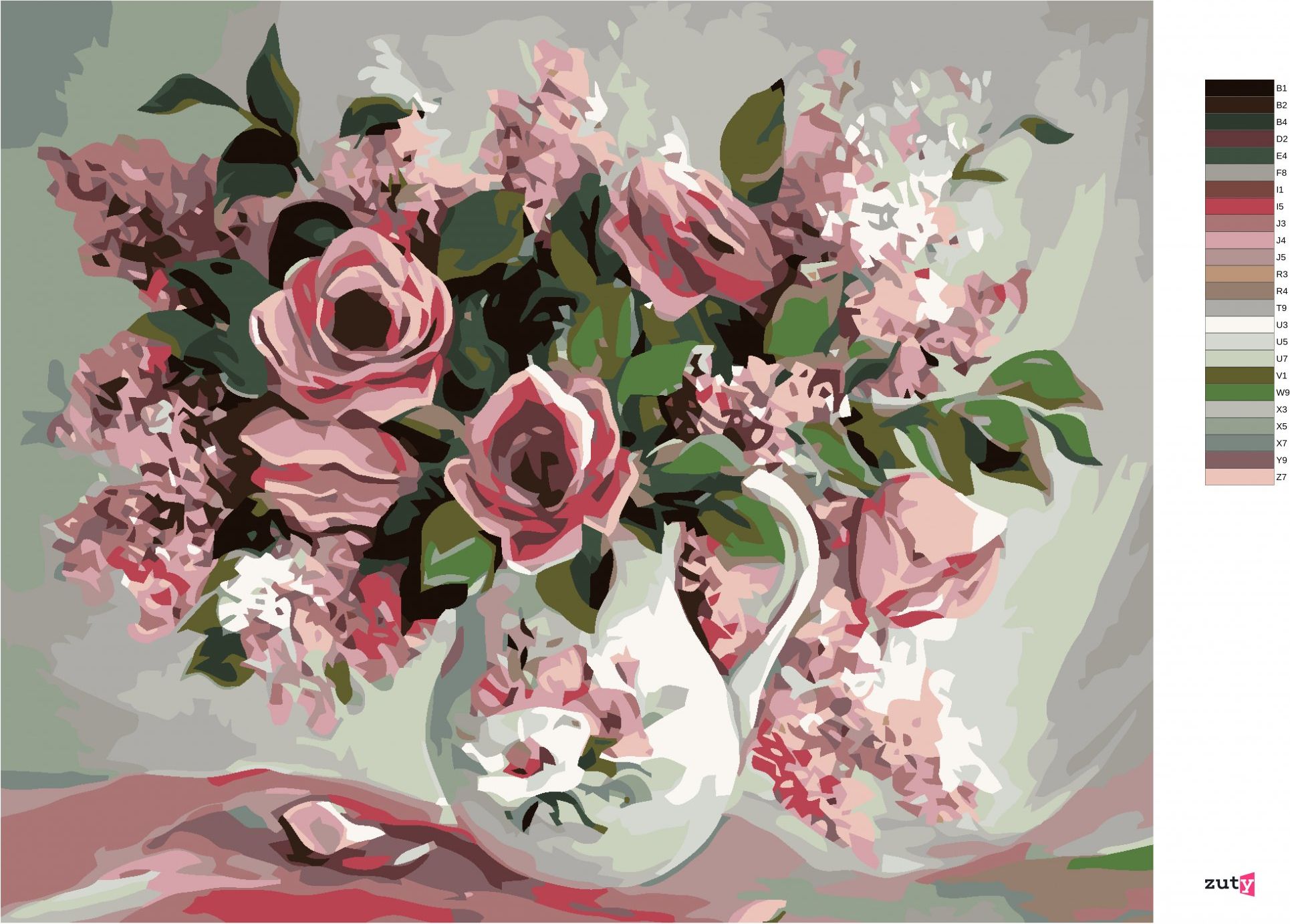 zuty Malování podle čísel - RŮŽE A ŠEŘÍKY V MALOVANÉ VÁZE - Rozměr: 40x50 cm, Rámování: Varianta: bez rámu a bez vypnutí plátna - obrázek 3