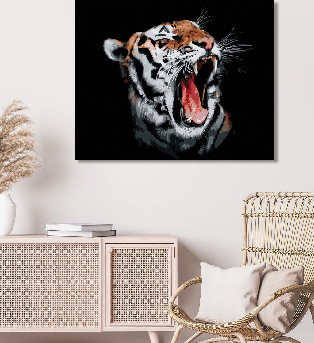 zuty Malování podle čísel - TYGR S OTEVŘENOU TLAMOU - Rozměr: 40x50 cm, Rámování: Varianta: vypnuté plátno na rám - obrázek 2
