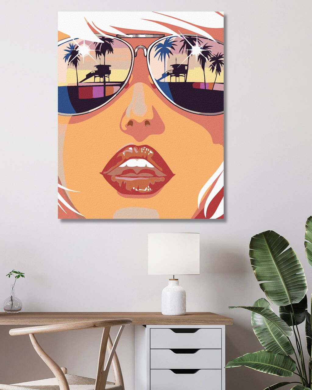 zuty Malování podle čísel - ŽENA V BRÝLÍCH A ODRAZ PALEM - Rozměr: 40x50 cm, Rámování: Varianta: vypnuté plátno na rám - obrázek 3