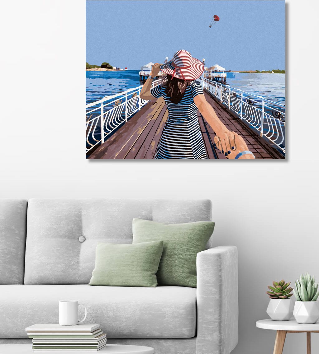zuty Malování podle čísel - ŽENA NA MOLU - Rozměr: 40x50 cm, Rámování: Varianta: bez rámu a bez vypnutí plátna - obrázek 6