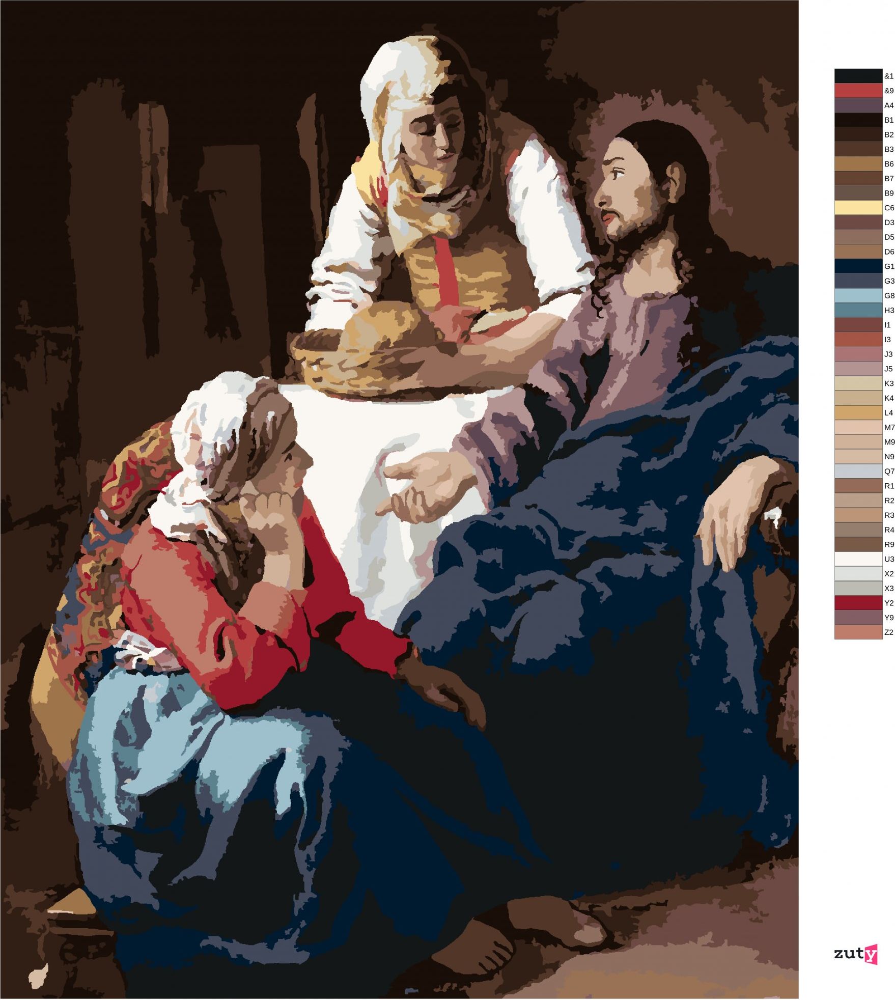 zuty Malování podle čísel - KRISTUS U MARIE A MARTY (J. VERMEER) - Rozměr: 40x50 cm, Rámování: Varianta: bez rámu a bez vypnutí plátna - obrázek 4