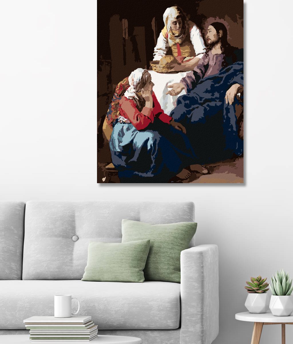zuty Malování podle čísel - KRISTUS U MARIE A MARTY (J. VERMEER) - Rozměr: 40x50 cm, Rámování: Varianta: bez rámu a bez vypnutí plátna - obrázek 5