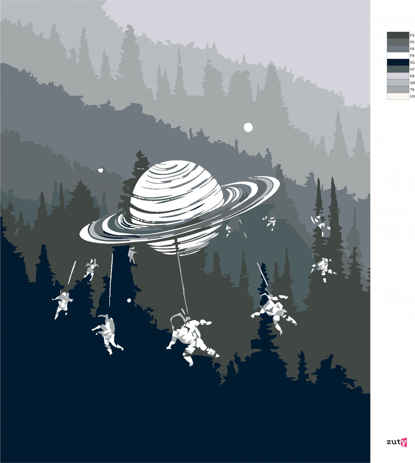 zuty Malování podle čísel - PLANETA S KOSMONAUTY - Rozměr: 40x50 cm, Rámování: Varianta: bez rámu a bez vypnutí plátna - obrázek 2
