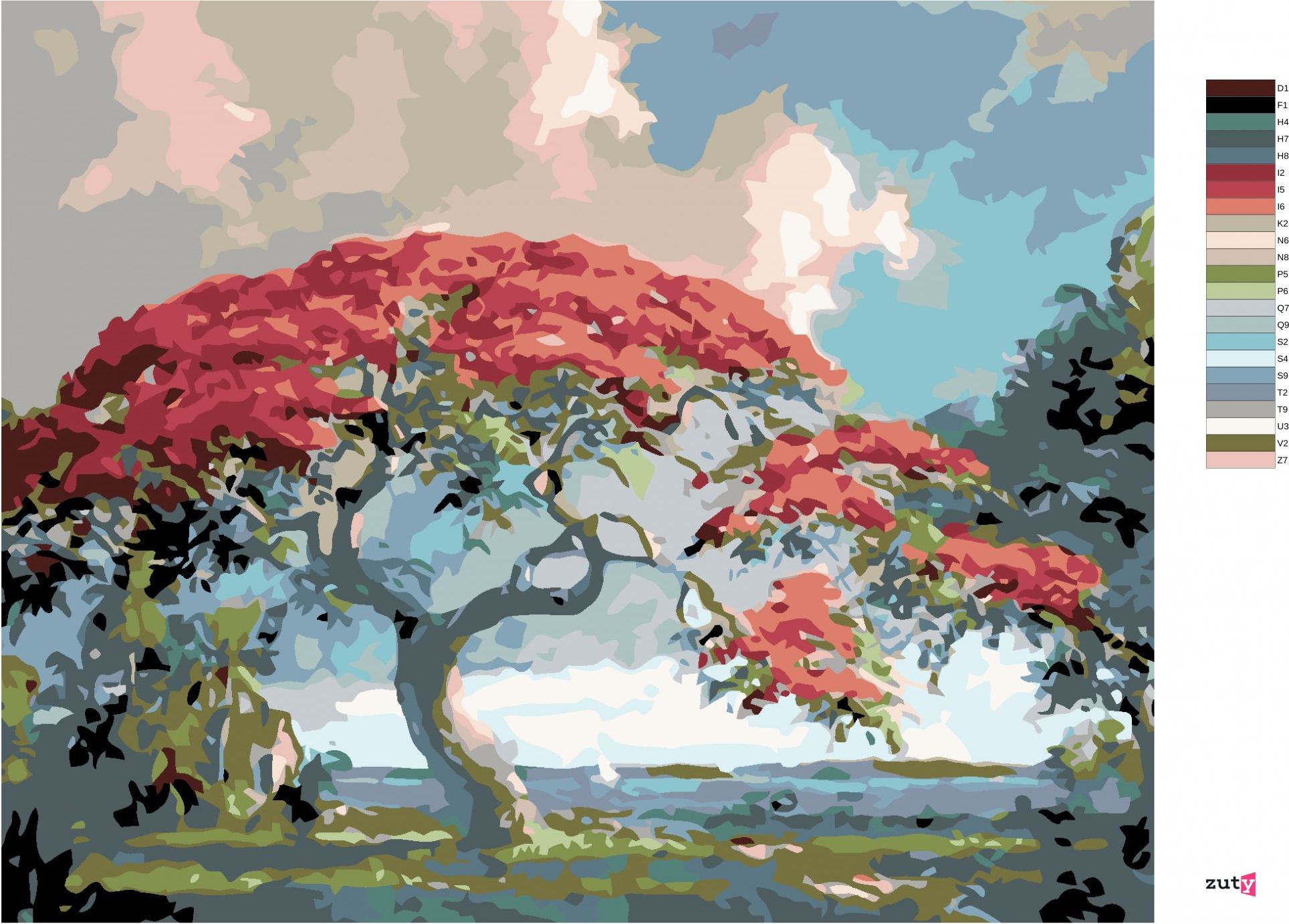 zuty Malování podle čísel - RUDÁ BONSAI - Rozměr: 40x50 cm, Rámování: Varianta: bez rámu a bez vypnutí plátna - obrázek 6