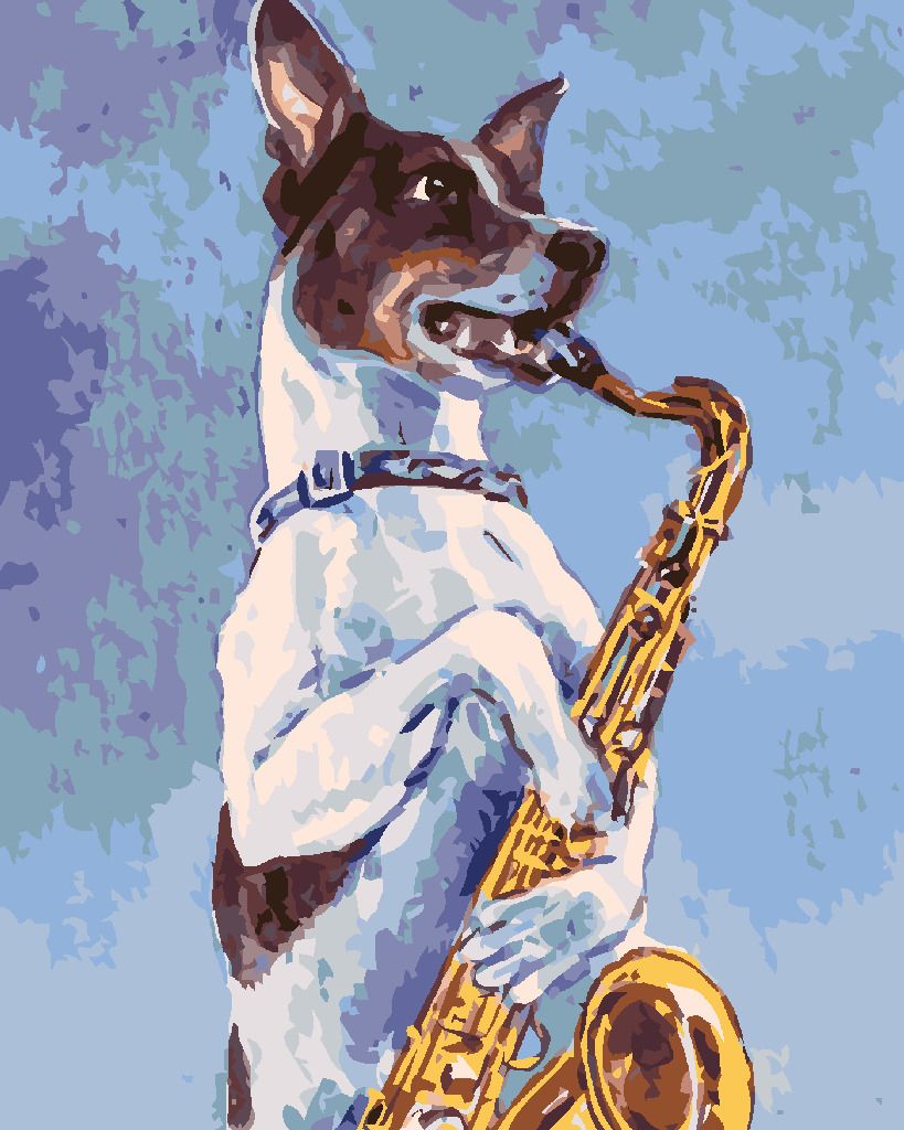 zuty Malování podle čísel - PES HRAJE NA SAXOFON - Rozměr: 40x50 cm, Rámování: Varianta: bez rámu a bez vypnutí plátna - obrázek 7