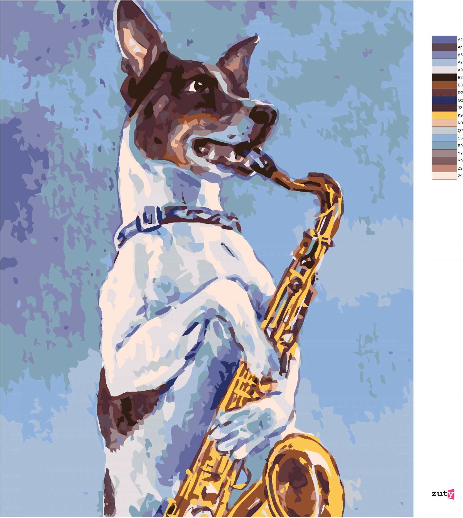 zuty Malování podle čísel - PES HRAJE NA SAXOFON - Rozměr: 40x50 cm, Rámování: Varianta: vypnuté plátno na rám - obrázek 8