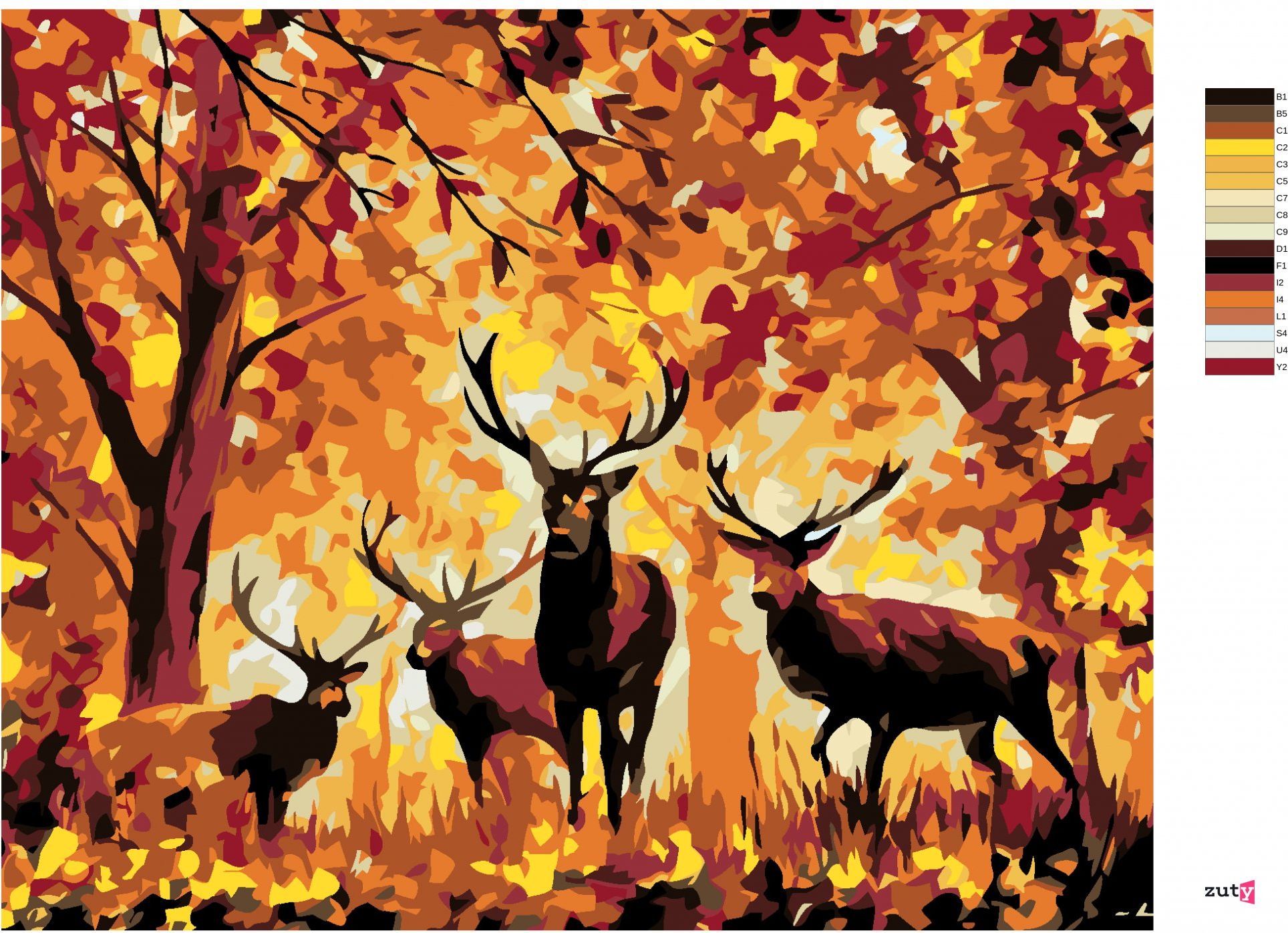 zuty Malování podle čísel - JELENI A PODZIMNÍ LES - Rozměr: 40x50 cm, Rámování: Varianta: bez rámu a bez vypnutí plátna - obrázek 5