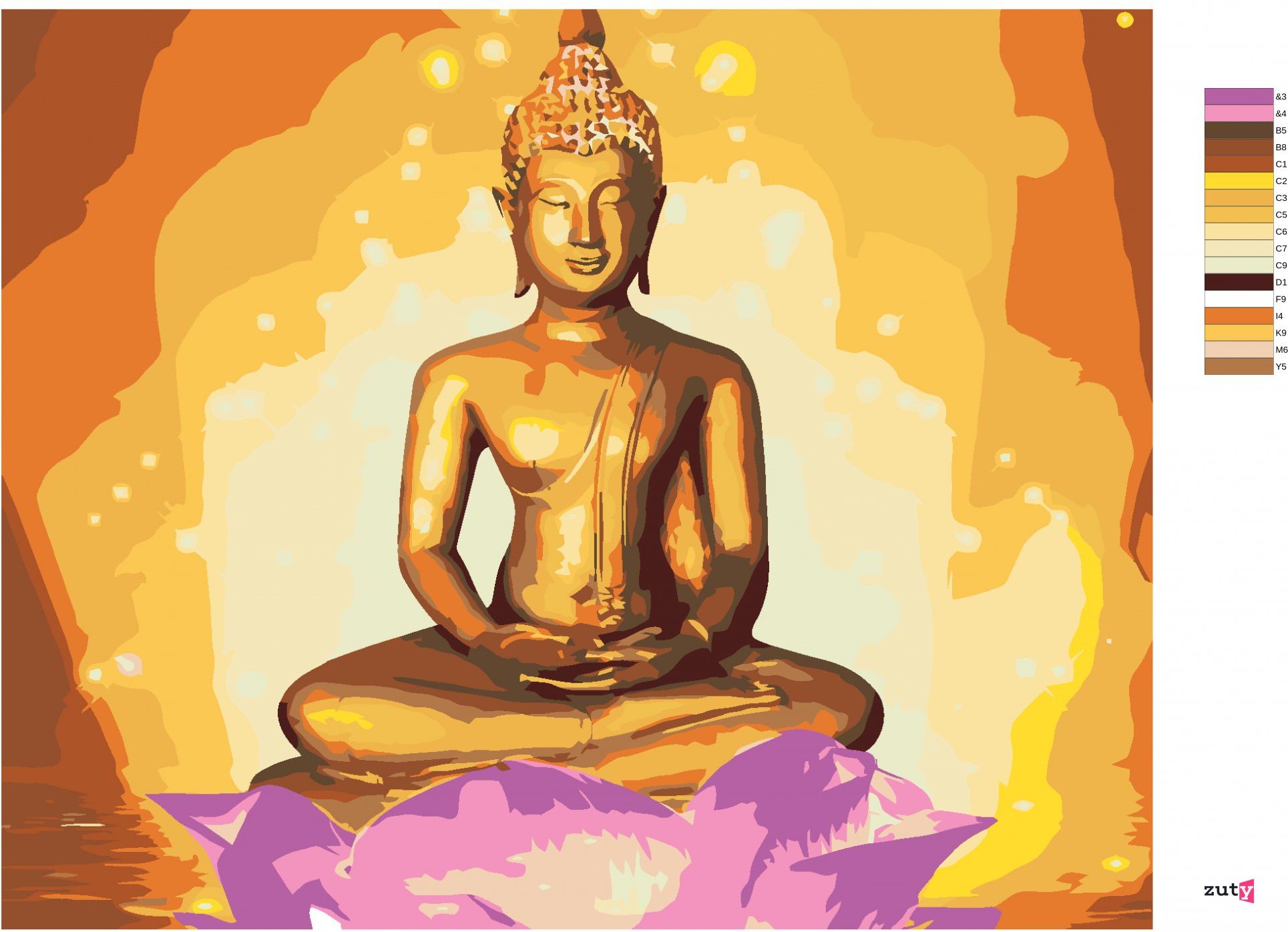 zuty Malování podle čísel - BUDDHA V LOTOSU II - Rozměr: 40x50 cm, Rámování: Varianta: bez rámu a bez vypnutí plátna - obrázek 8