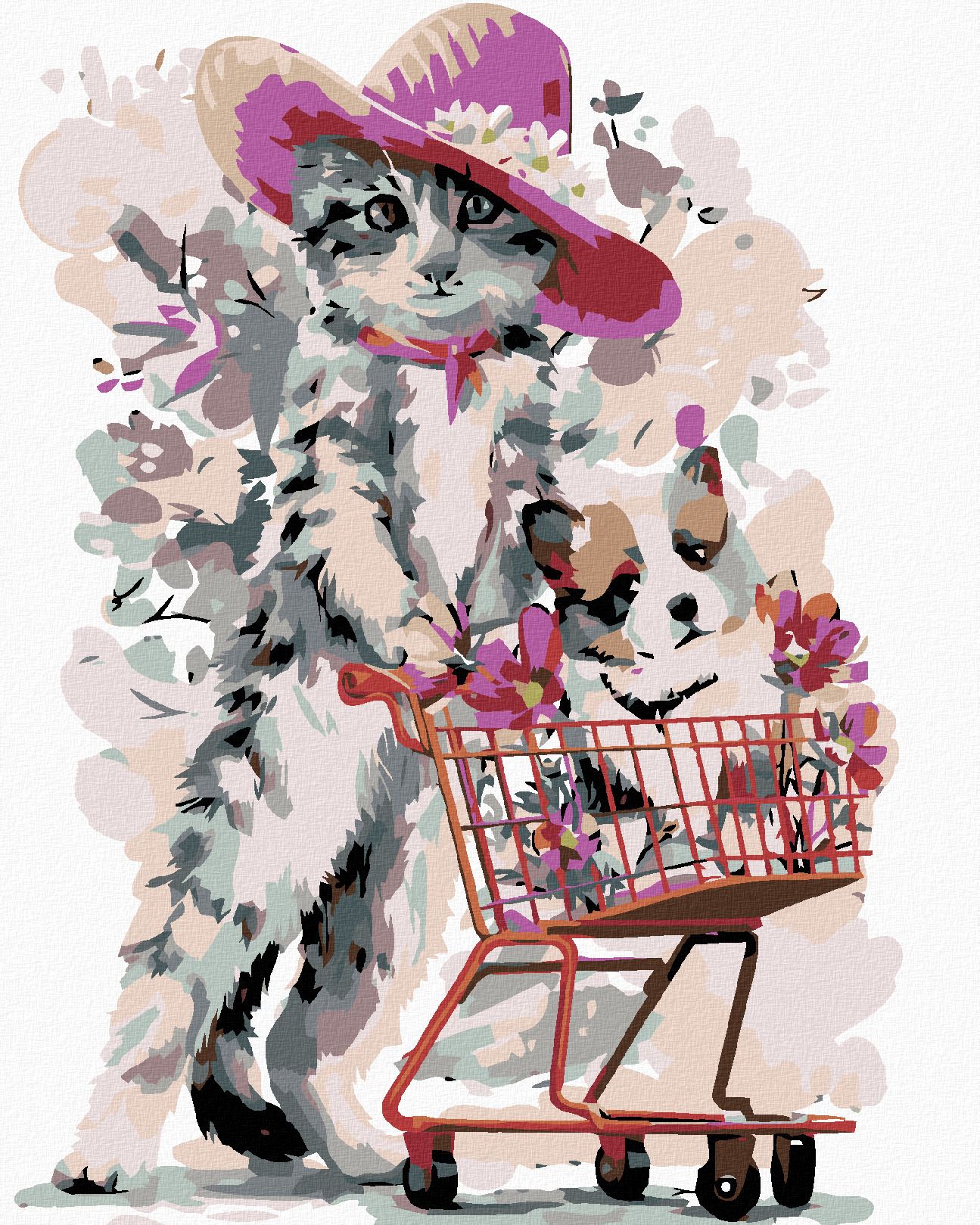 zuty Malování podle čísel - KOTĚ A ŠTĚNĚ V NÁKUPNÍM KOŠÍKU - Rozměr: 40x50 cm, Rámování: Varianta: vypnuté plátno na rám - obrázek 1