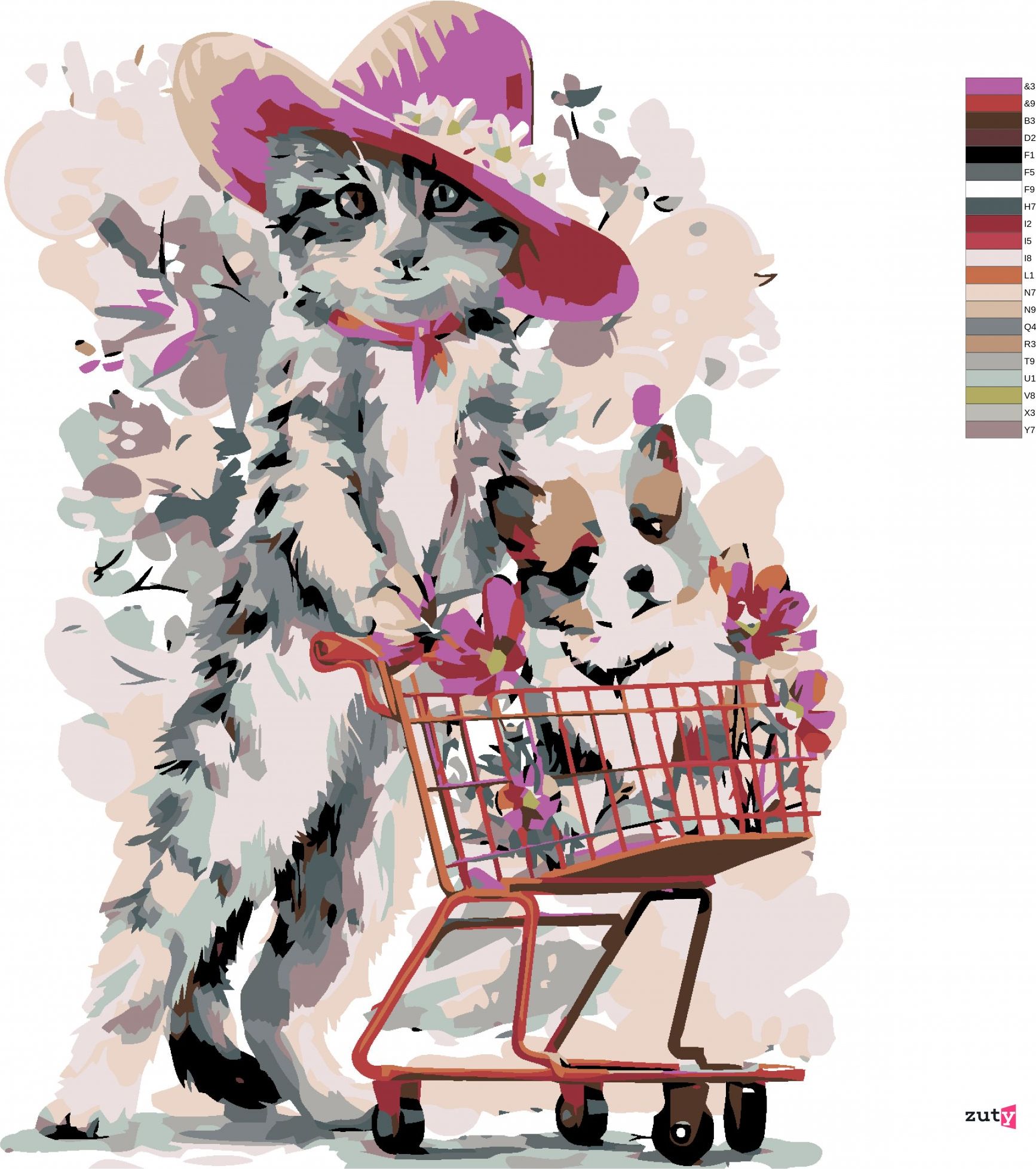 zuty Malování podle čísel - KOTĚ A ŠTĚNĚ V NÁKUPNÍM KOŠÍKU - Rozměr: 40x50 cm, Rámování: Varianta: vypnuté plátno na rám - obrázek 2