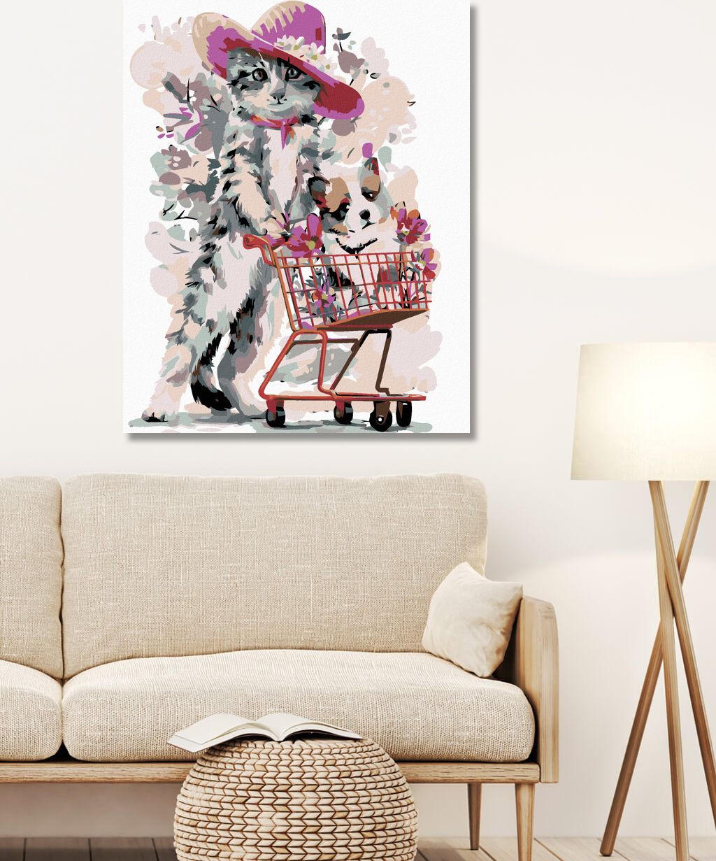 zuty Malování podle čísel - KOTĚ A ŠTĚNĚ V NÁKUPNÍM KOŠÍKU - Rozměr: 40x50 cm, Rámování: Varianta: vypnuté plátno na rám - obrázek 3