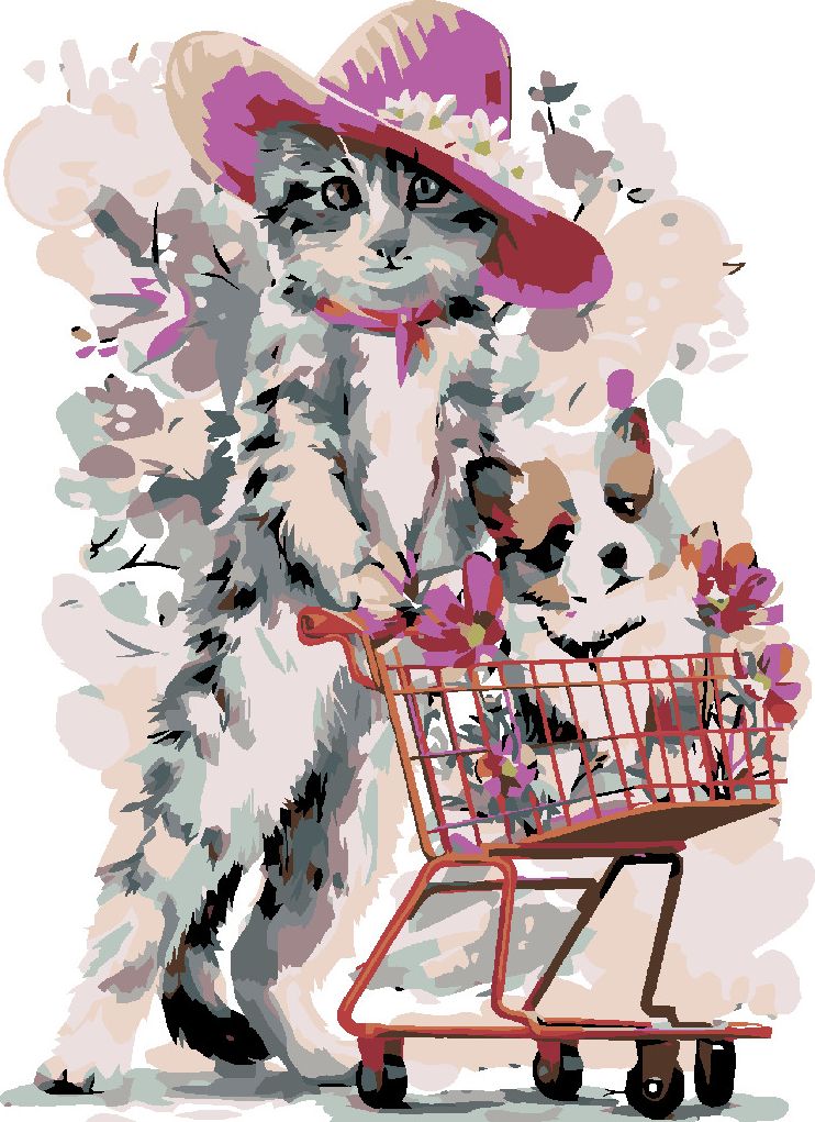 zuty Malování podle čísel - KOTĚ A ŠTĚNĚ V NÁKUPNÍM KOŠÍKU - Rozměr: 40x50 cm, Rámování: Varianta: vypnuté plátno na rám - obrázek 5