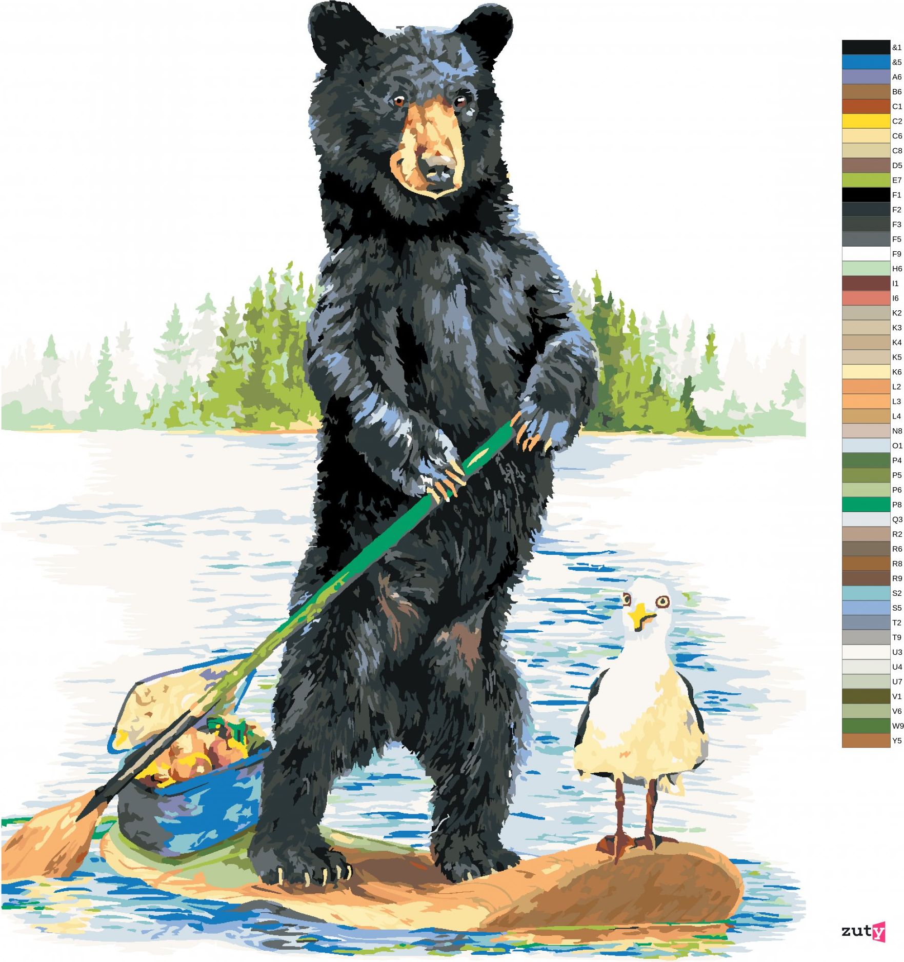 zuty Malování podle čísel - MEDVĚD NA LOĎCE (HOLLY SIMENTAL) - Rozměr: 40x50 cm, Rámování: Varianta: bez rámu a bez vypnutí plátna - obrázek 2