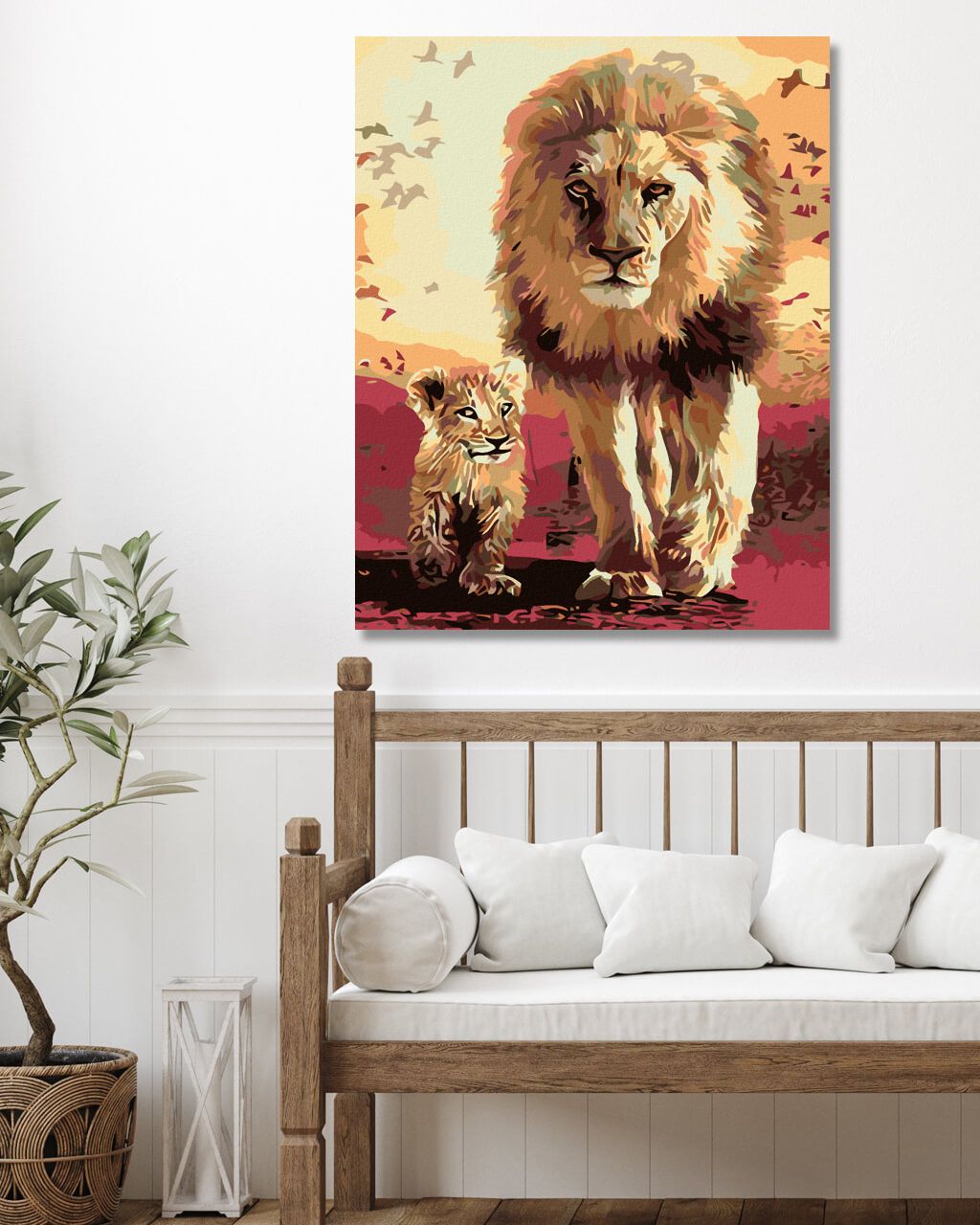 zuty Malování podle čísel - KRÁČEJÍCÍ LEV S LVÍČETEM - Rozměr: 40x50 cm, Rámování: Varianta: bez rámu a bez vypnutí plátna - obrázek 2