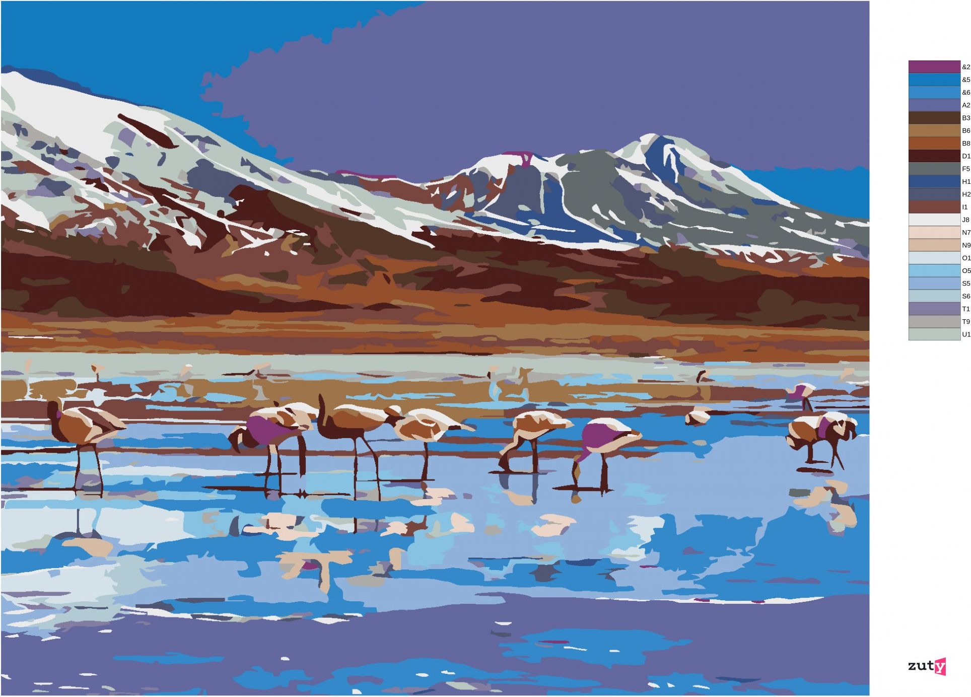 zuty Malování podle čísel - JEZERO S PLAMEŇÁKY - Rozměr: 40x50 cm, Rámování: Varianta: bez rámu a bez vypnutí plátna - obrázek 7