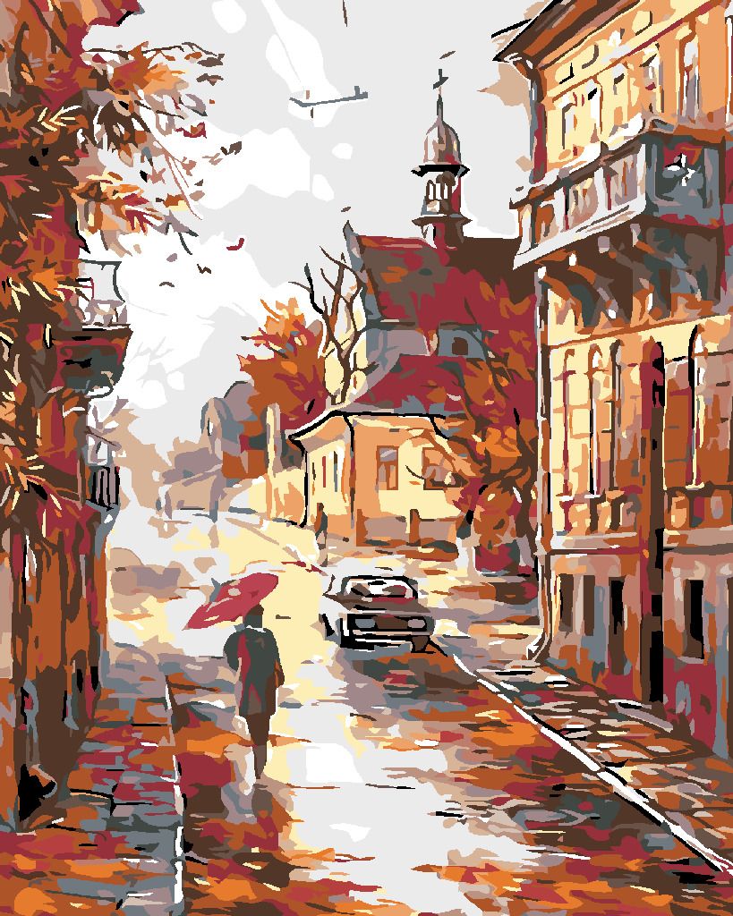 zuty Malování podle čísel - PODZIMNÍ ULICE NA KONCI MĚSTA - Rozměr: 40x50 cm, Rámování: Varianta: bez rámu a bez vypnutí plátna - obrázek 4