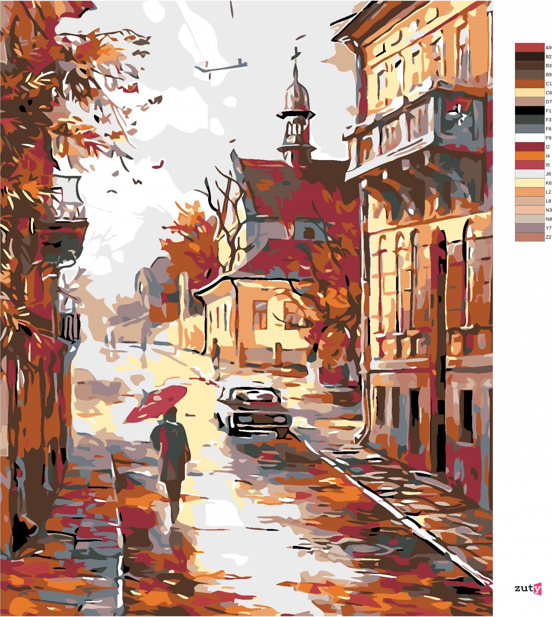 zuty Malování podle čísel - PODZIMNÍ ULICE NA KONCI MĚSTA - Rozměr: 40x50 cm, Rámování: Varianta: vypnuté plátno na rám - obrázek 7