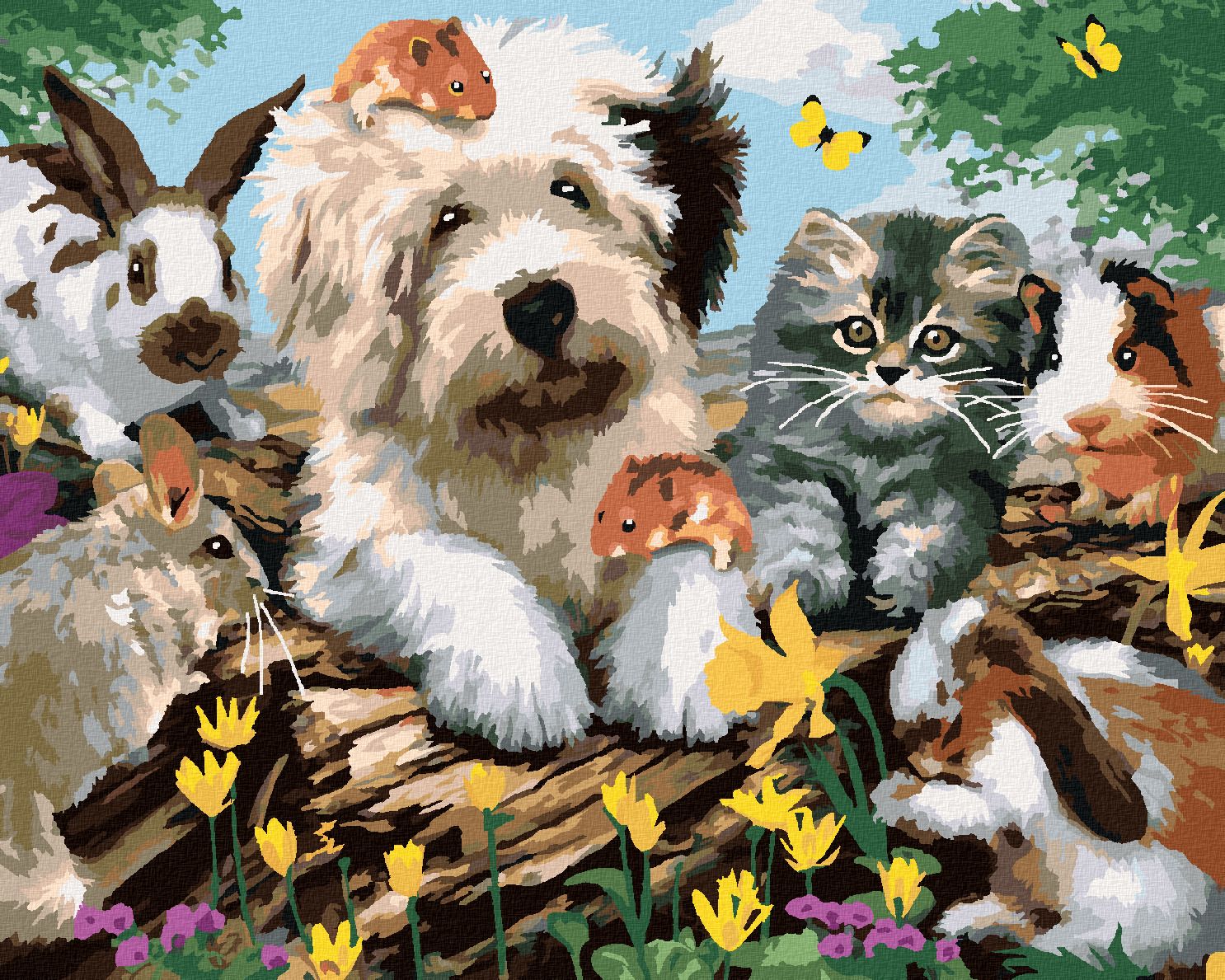 zuty Malování podle čísel - PES, KOČKA A HLODAVCI NA PAŘEZU (HOWARD ROBINSON) - Rozměr: 40x50 cm, Rámování: Varianta: bez rámu a bez vypnutí plátna - obrázek 1