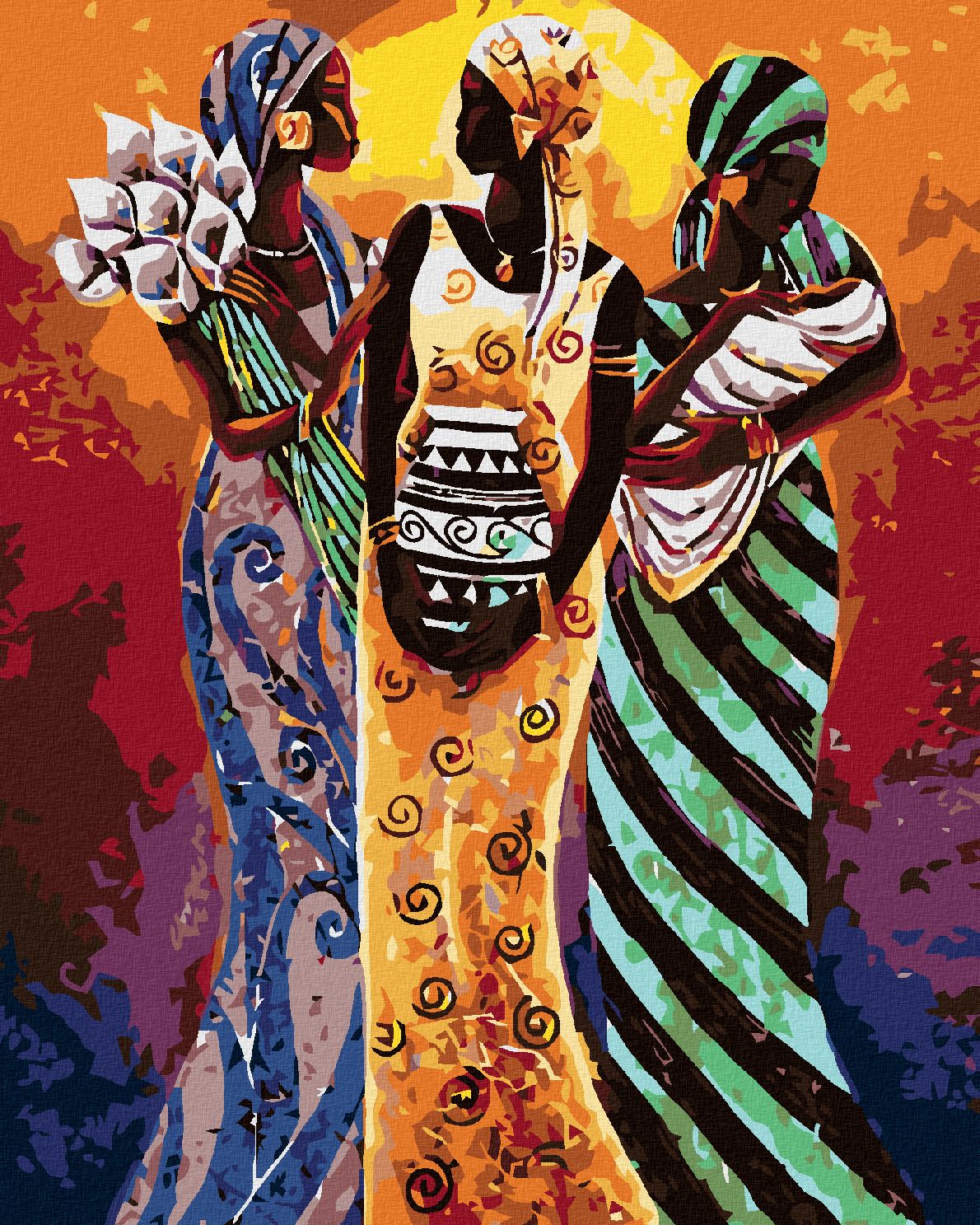 zuty Malování podle čísel - TŘI AFRICKÉ ŽENY - Rozměr: 40x50 cm, Rámování: Varianta: vypnuté plátno na rám - obrázek 1