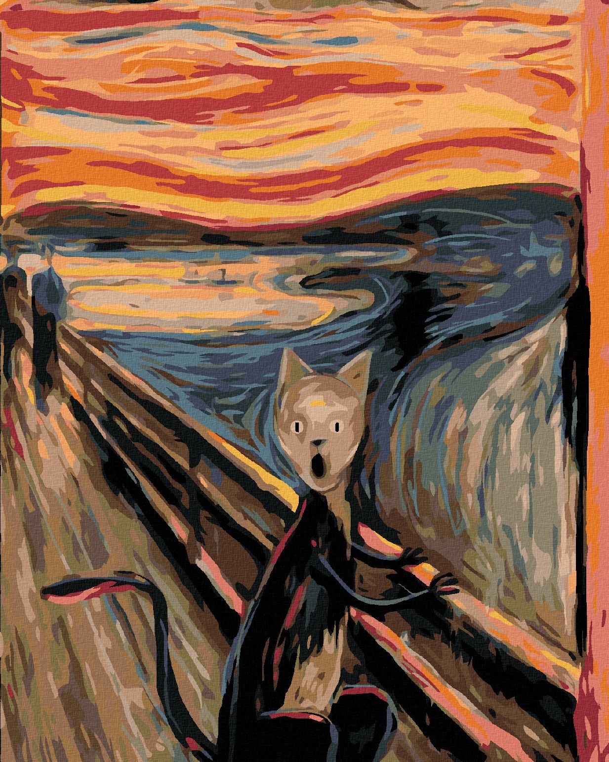 zuty Malování podle čísel - VÝKŘIK KOCOURA - INSPIRACE E. MUNCH - Rozměr: 40x50 cm, Rámování: Varianta: bez rámu a bez vypnutí plátna - obrázek 1