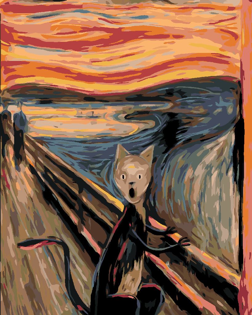 zuty Malování podle čísel - VÝKŘIK KOCOURA - INSPIRACE E. MUNCH - Rozměr: 40x50 cm, Rámování: Varianta: bez rámu a bez vypnutí plátna - obrázek 6