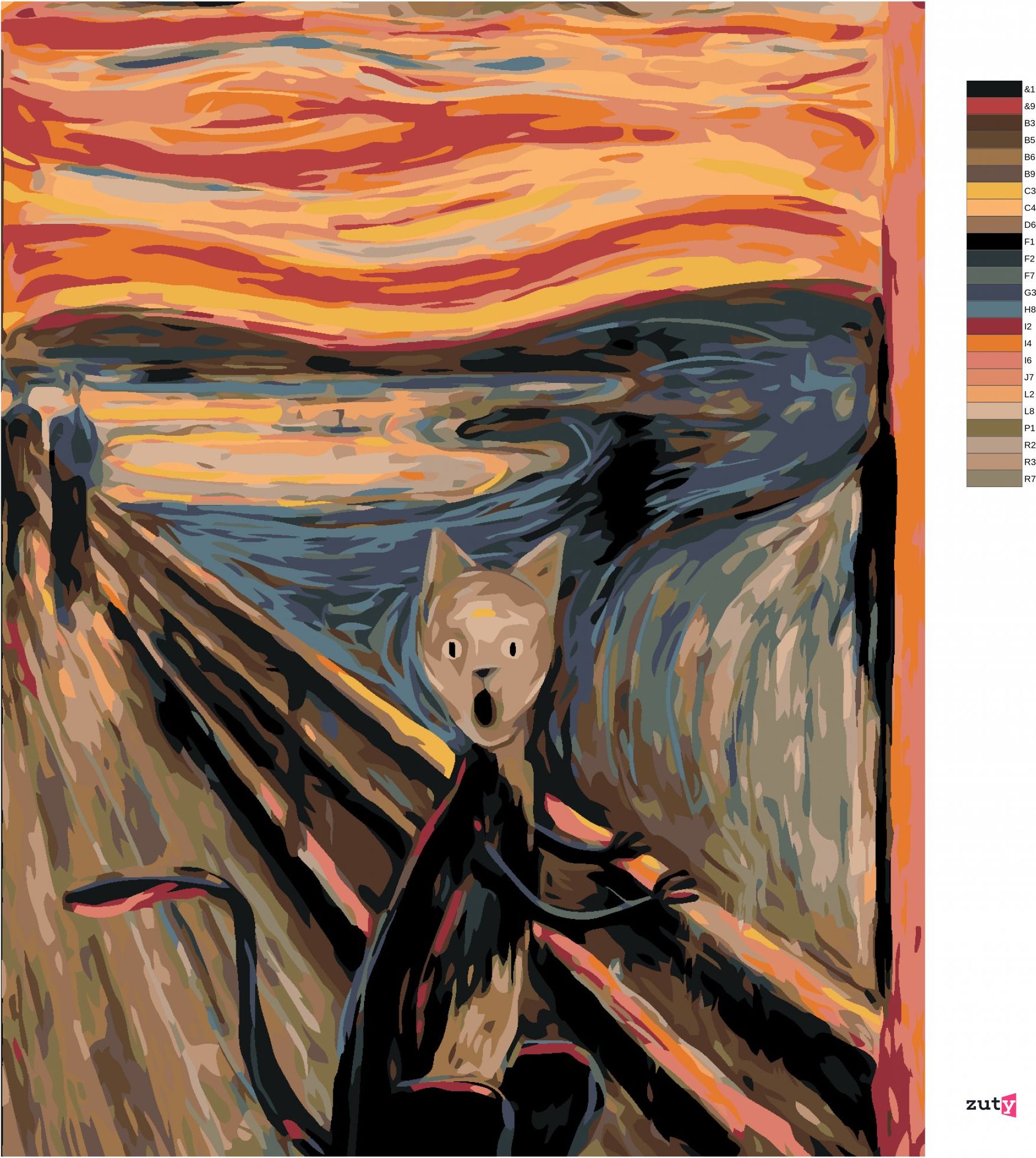 zuty Malování podle čísel - VÝKŘIK KOCOURA - INSPIRACE E. MUNCH - Rozměr: 40x50 cm, Rámování: Varianta: bez rámu a bez vypnutí plátna - obrázek 9