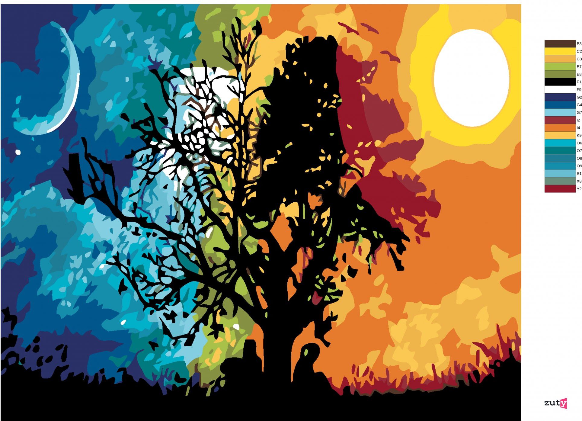 zuty Malování podle čísel - STROM NOC A DEN - Rozměr: 40x50 cm, Rámování: Varianta: bez rámu a bez vypnutí plátna - obrázek 8