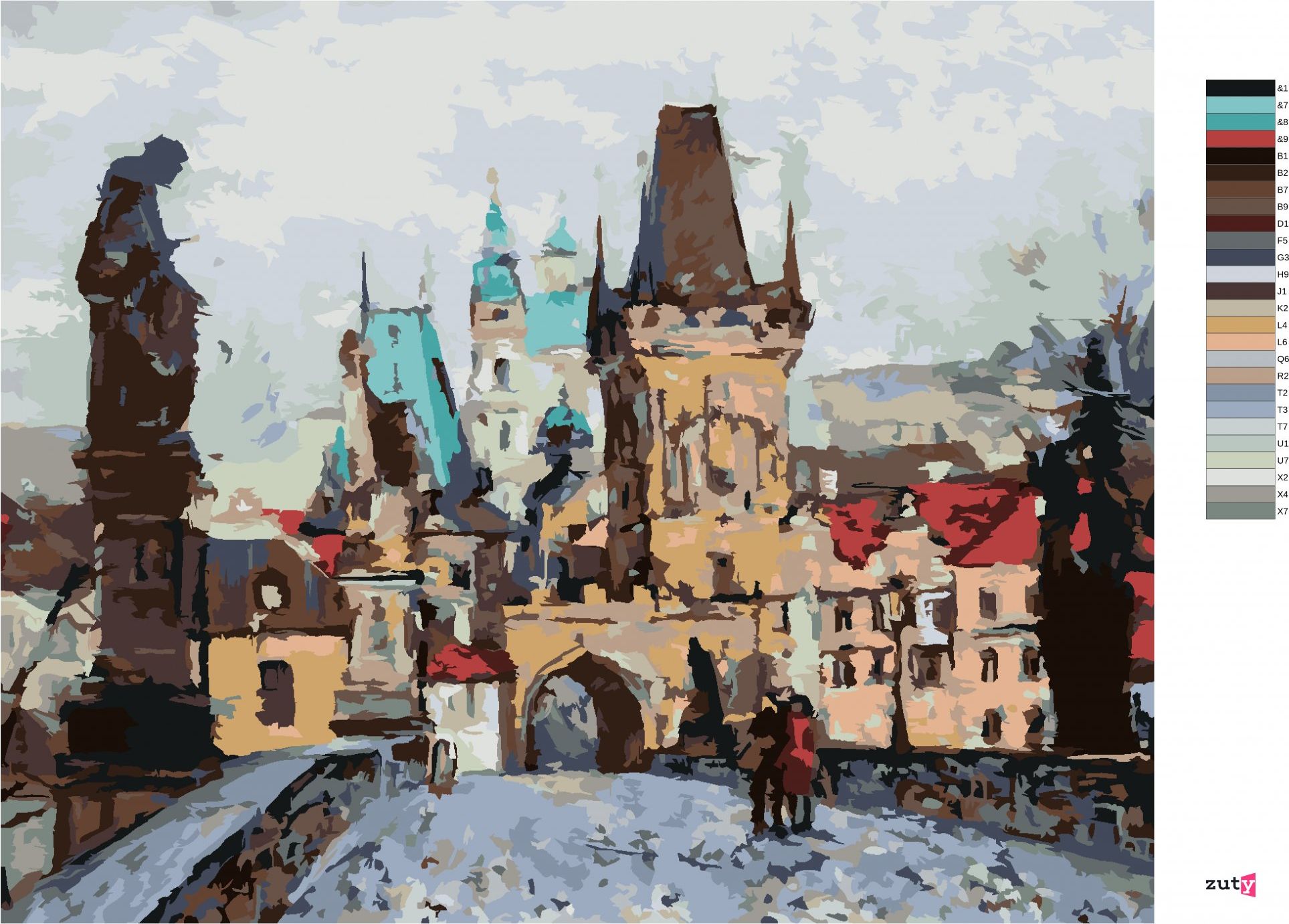 zuty Malování podle čísel - KARLŮV MOST NA PODZIM - Rozměr: 40x50 cm, Rámování: Varianta: bez rámu a bez vypnutí plátna - obrázek 5